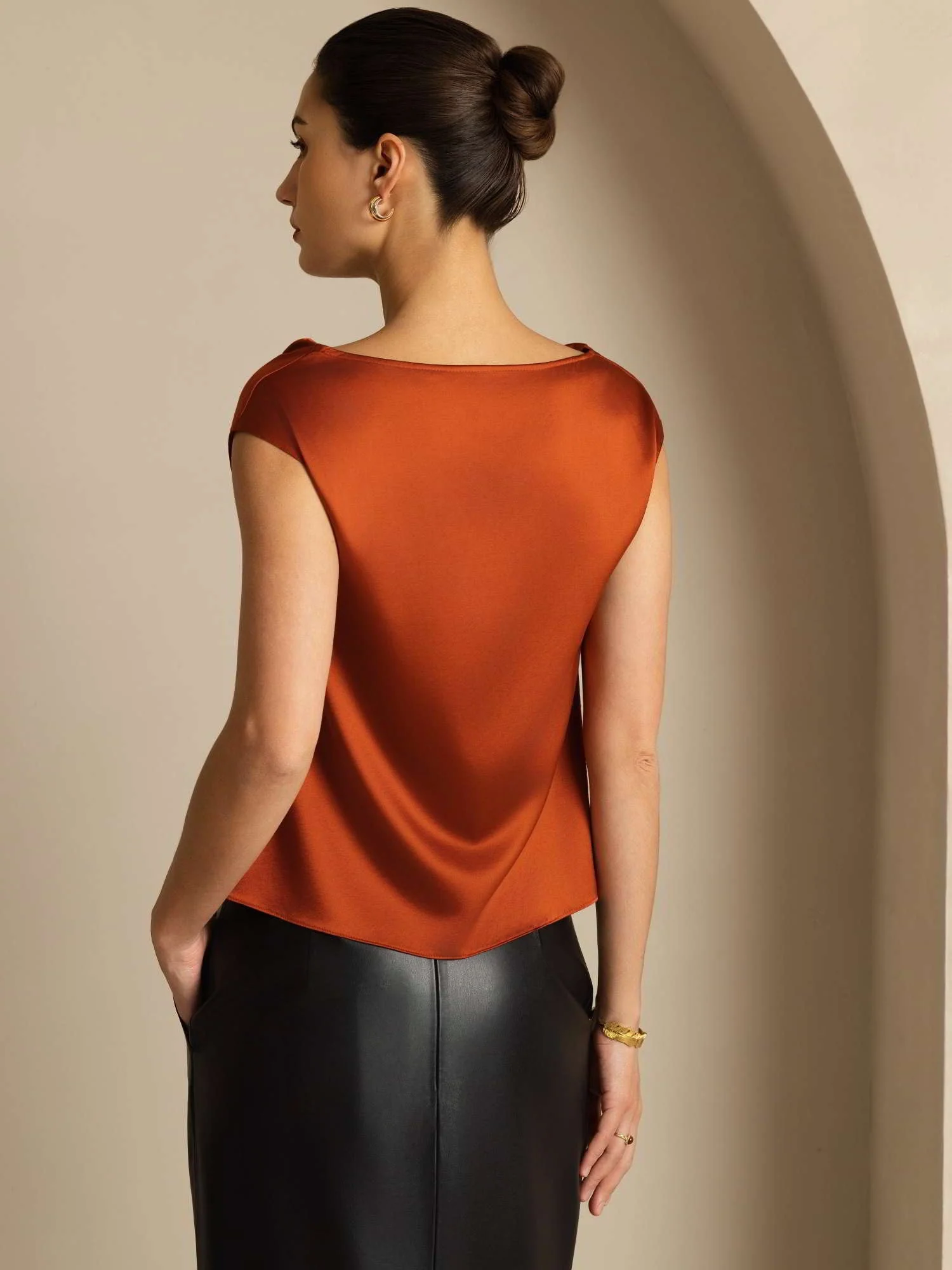19Momme Women's Silk Cap Sleeve Cowl Neck Top - Image 38