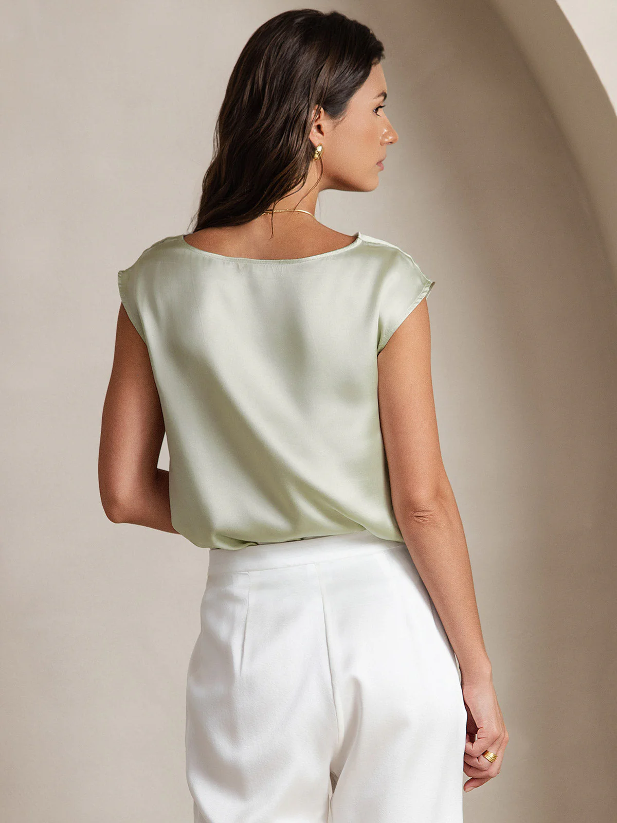 19Momme Women's Silk Cap Sleeve Cowl Neck Top - Image 53