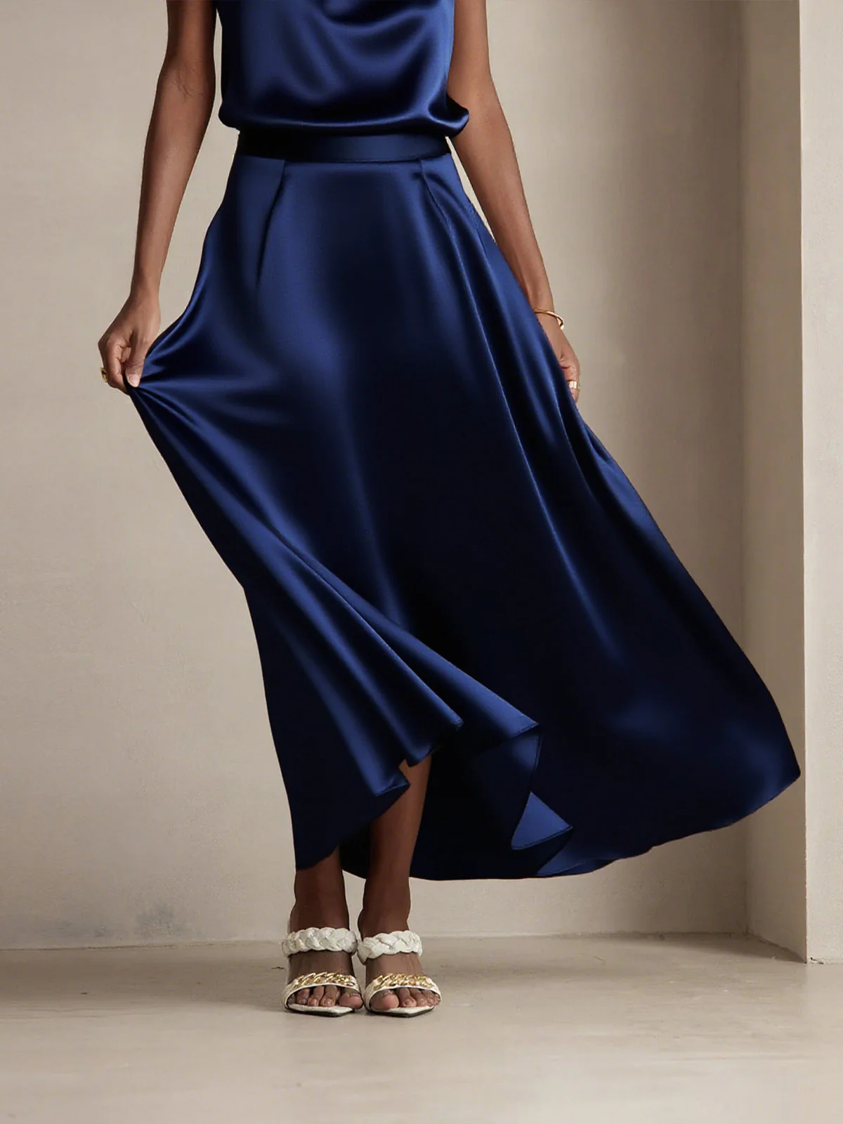 19Momme Silk A Line Maxi Skirt with Lining - Image 12