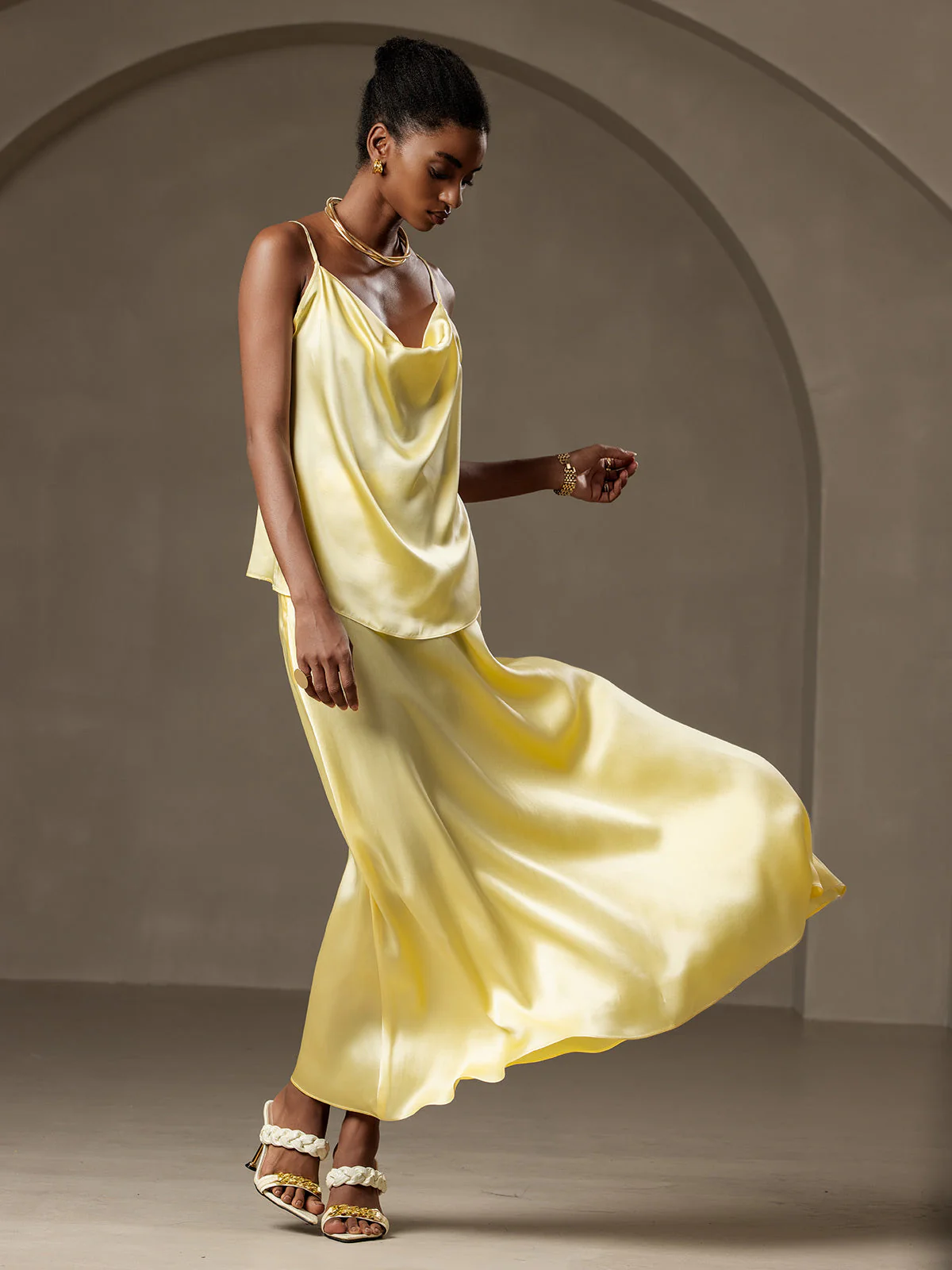 19Momme Silk A Line Maxi Skirt with Lining - Image 26