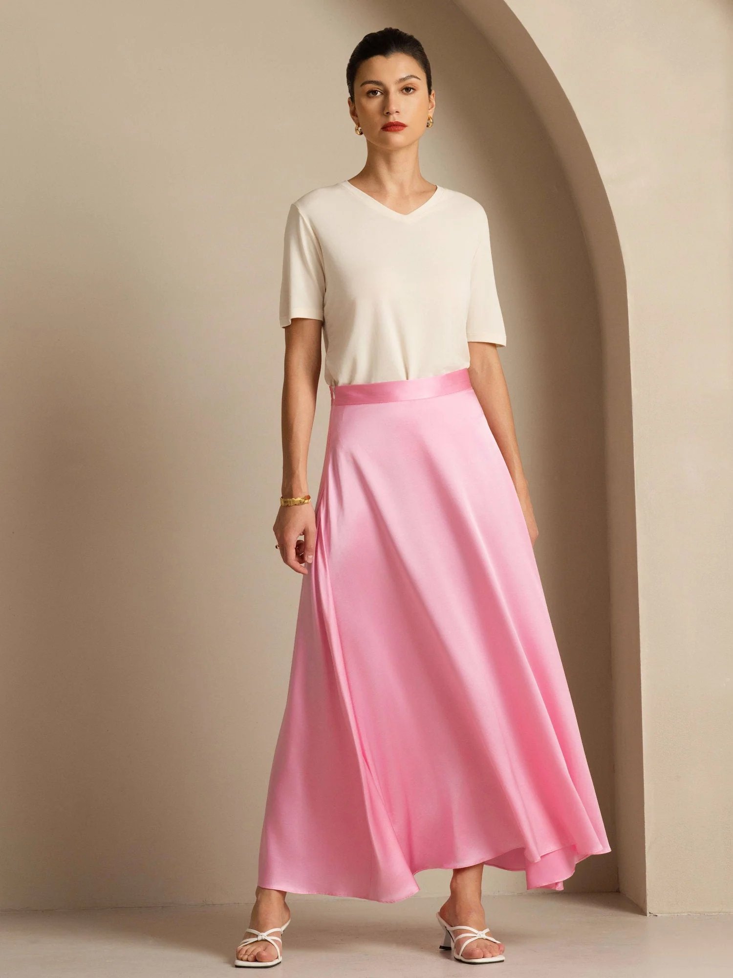 19Momme Silk A Line Maxi Skirt with Lining - Image 34