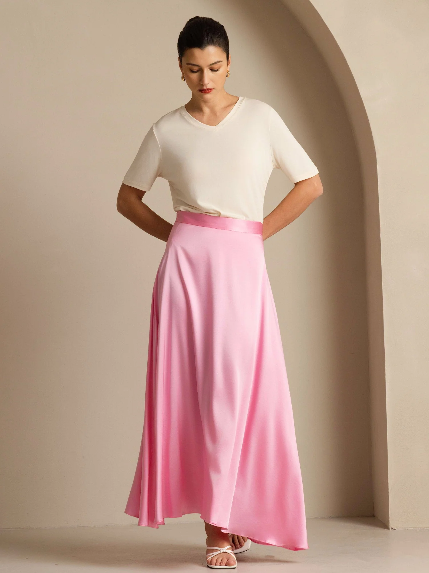19Momme Silk A Line Maxi Skirt with Lining - Image 35