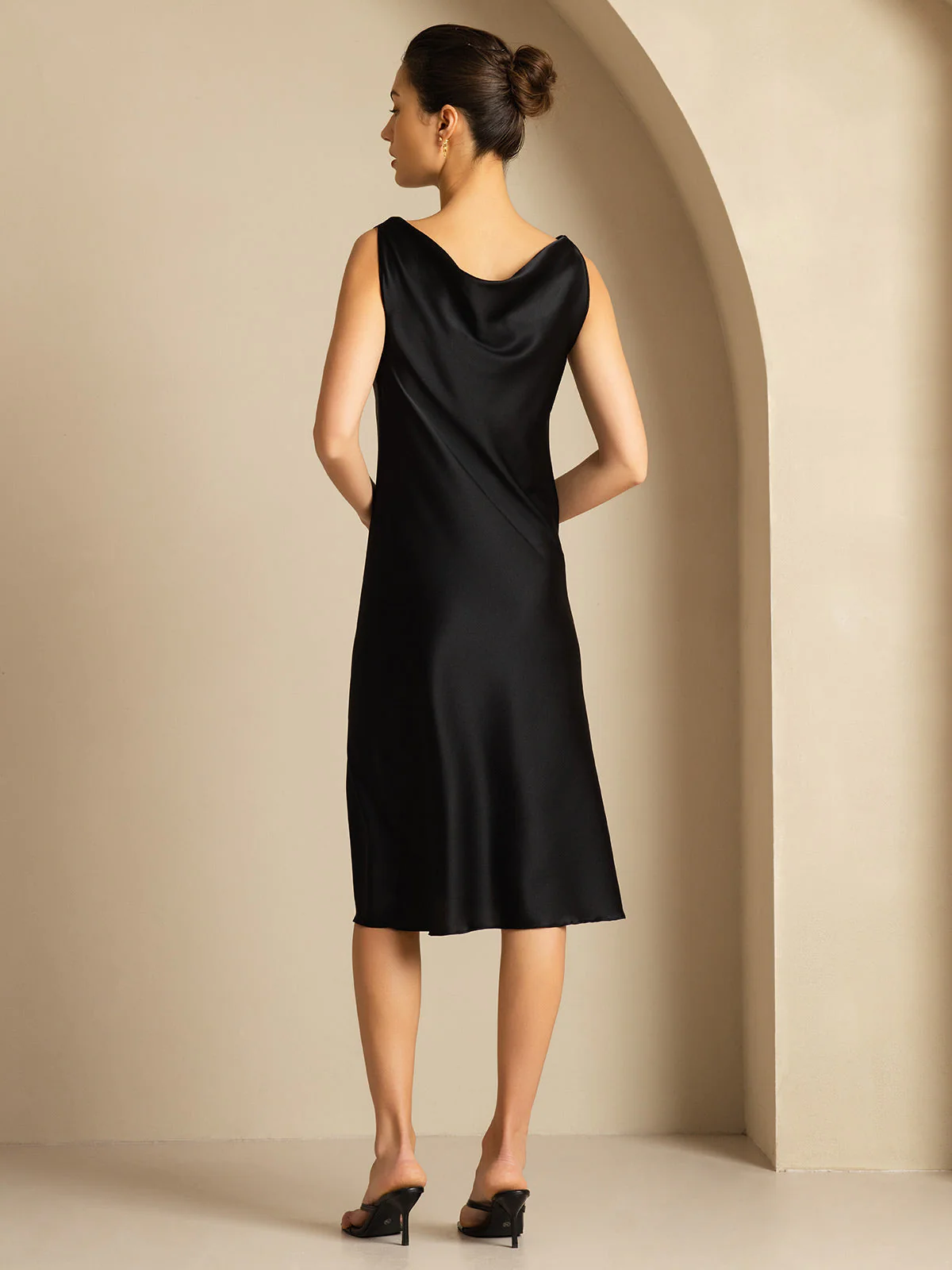 19Momme Silk Sleeveless Cowl Neck Knee Dress - Image 10