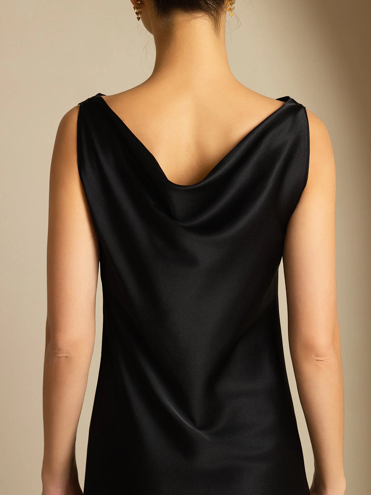 19Momme Silk Sleeveless Cowl Neck Knee Dress - Image 12