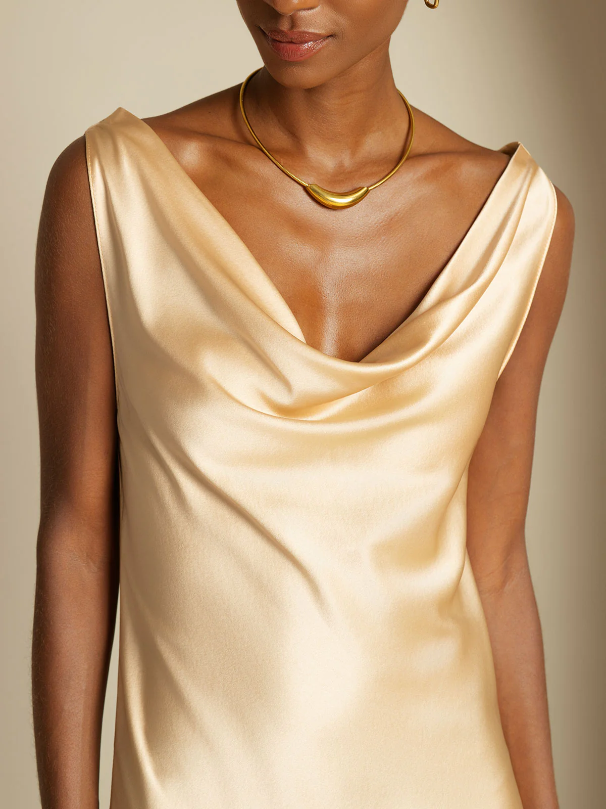 19Momme Silk Sleeveless Cowl Neck Knee Dress - Image 19