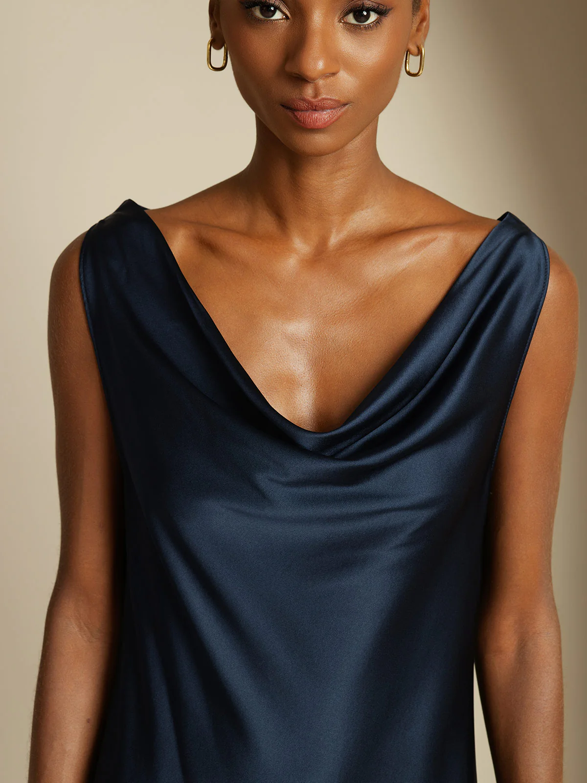 19Momme Silk Sleeveless Cowl Neck Knee Dress - Image 3