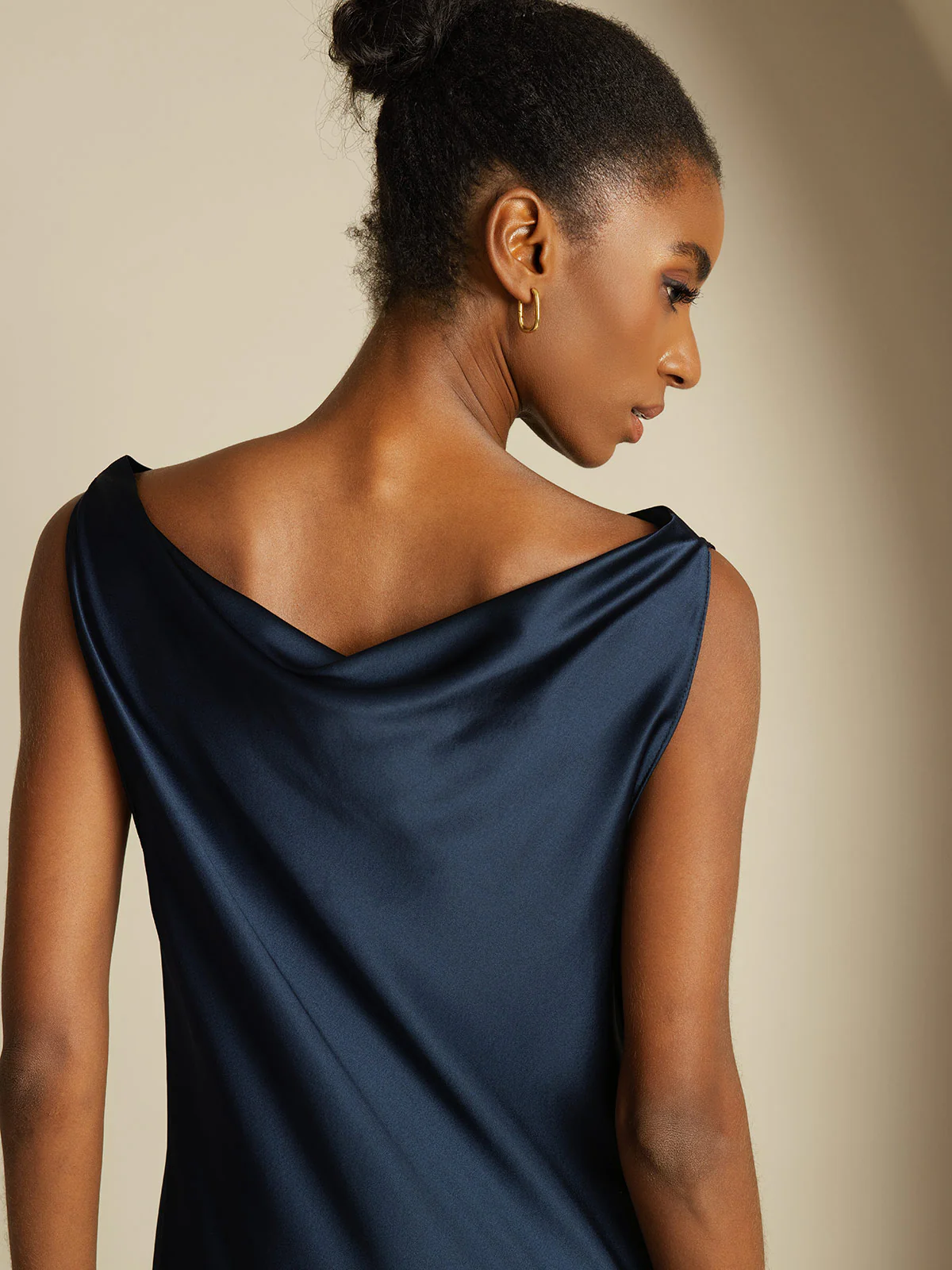 19Momme Silk Sleeveless Cowl Neck Knee Dress - Image 4