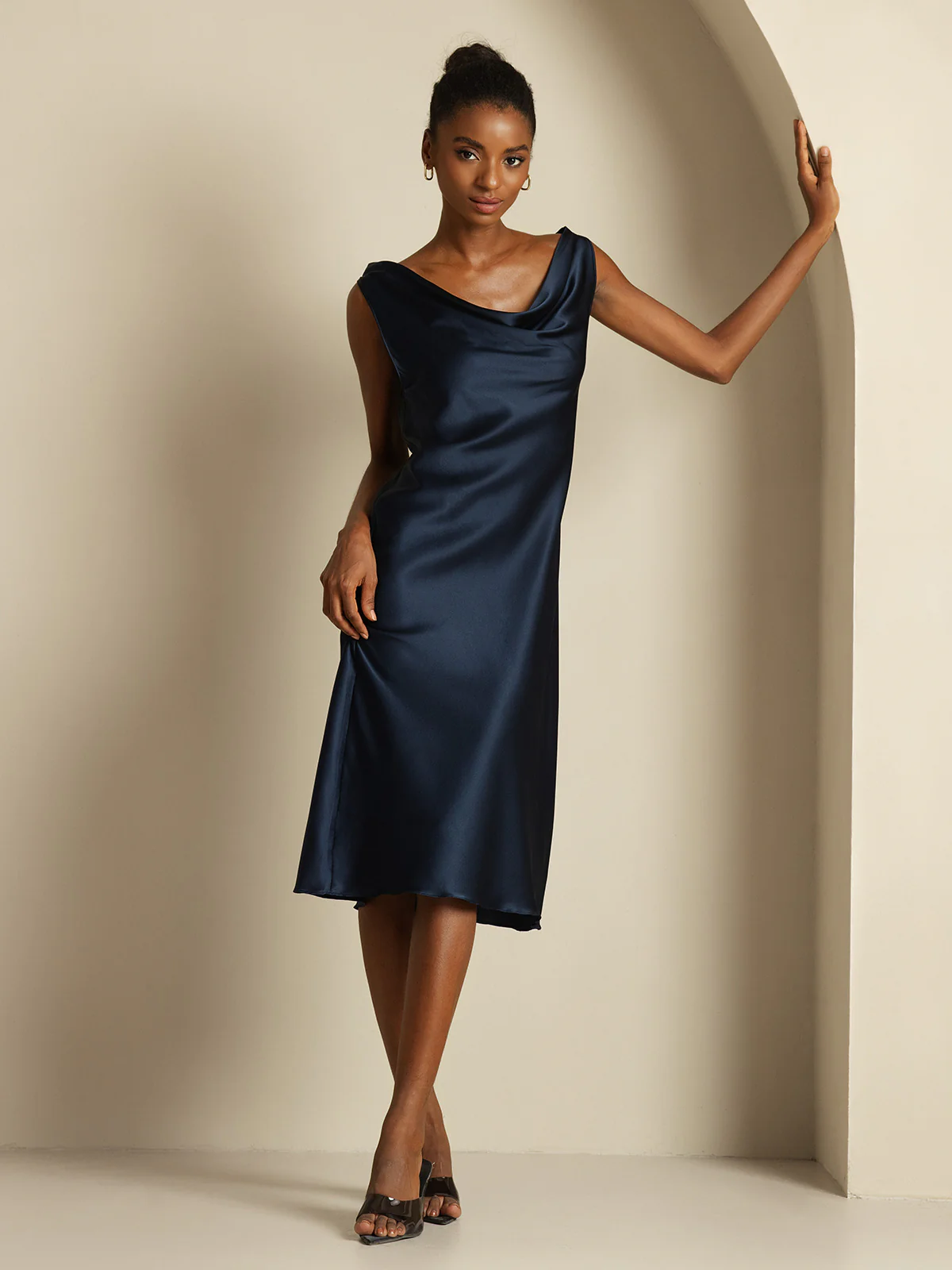 19Momme Silk Sleeveless Cowl Neck Knee Dress - Image 5
