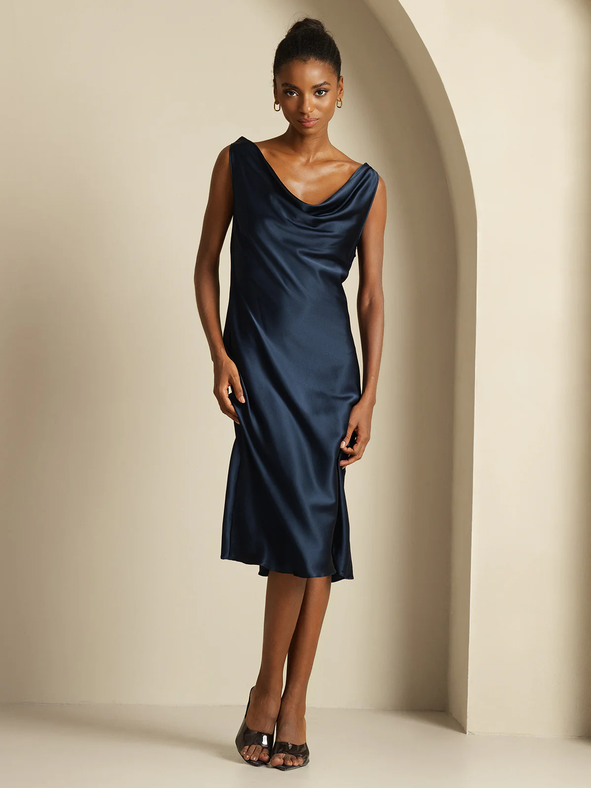 19Momme Silk Sleeveless Cowl Neck Knee Dress - Image 6