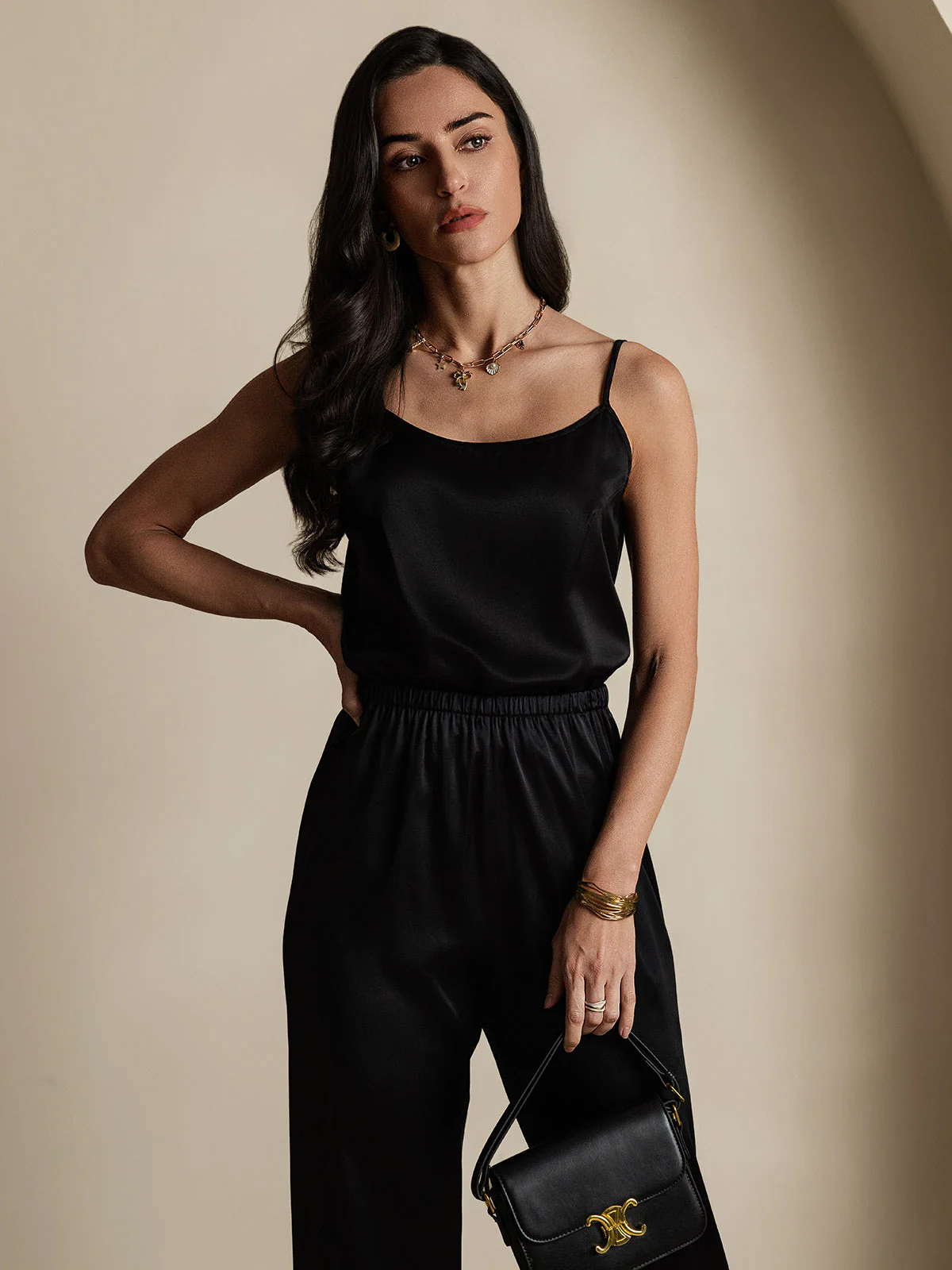19Momme Silk Spaghetti Strap Round Neck Camisoles - Image 12