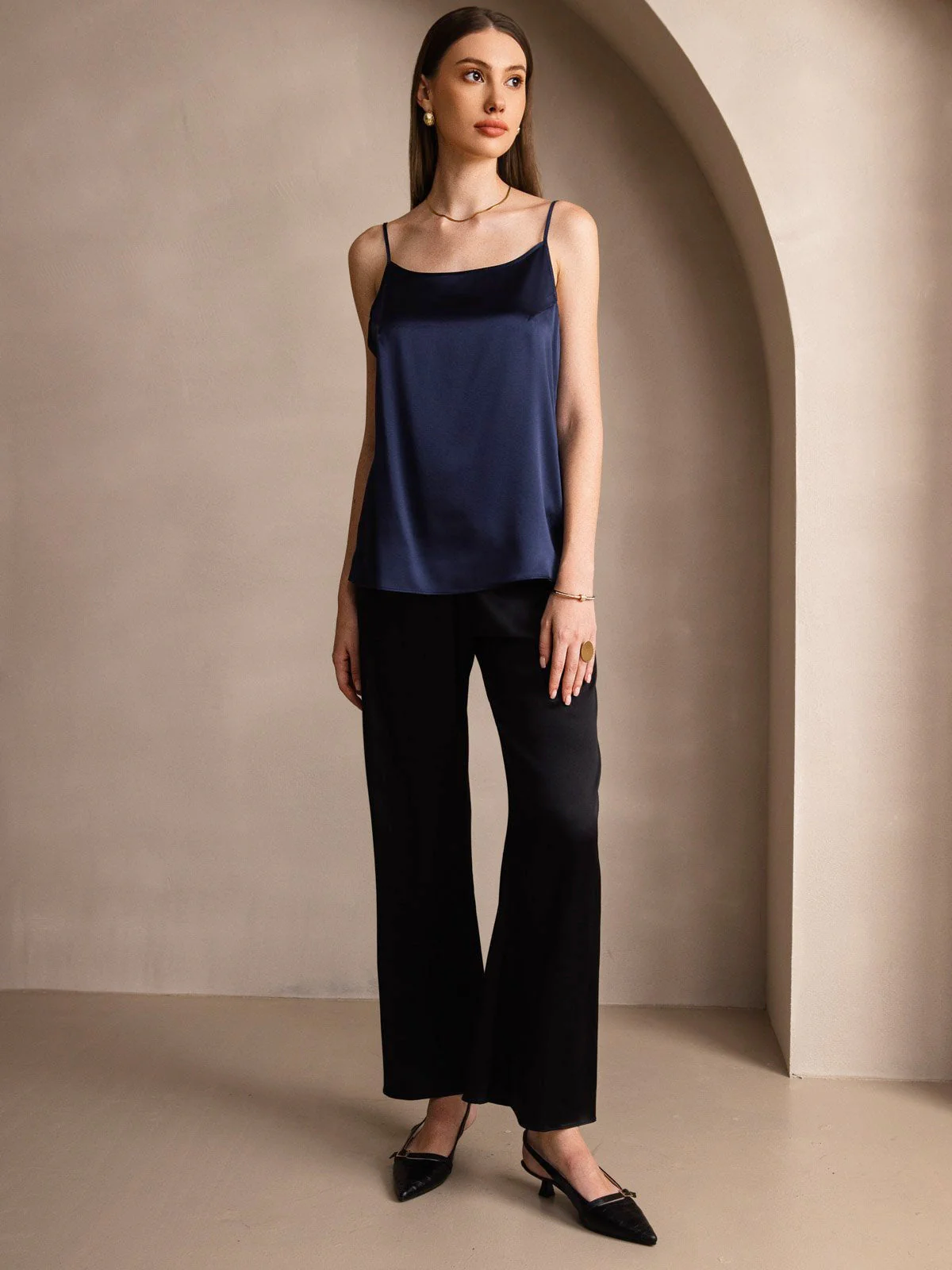 19Momme Silk Spaghetti Strap Round Neck Camisoles - Image 45