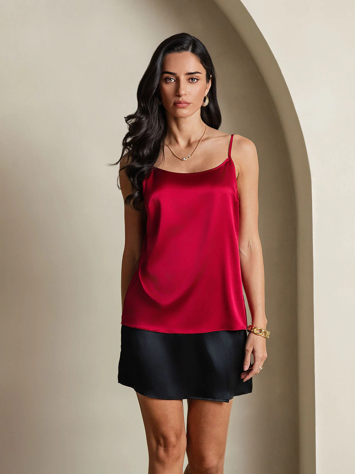 19Momme Silk Spaghetti Strap Round Neck Camisoles - Image 56