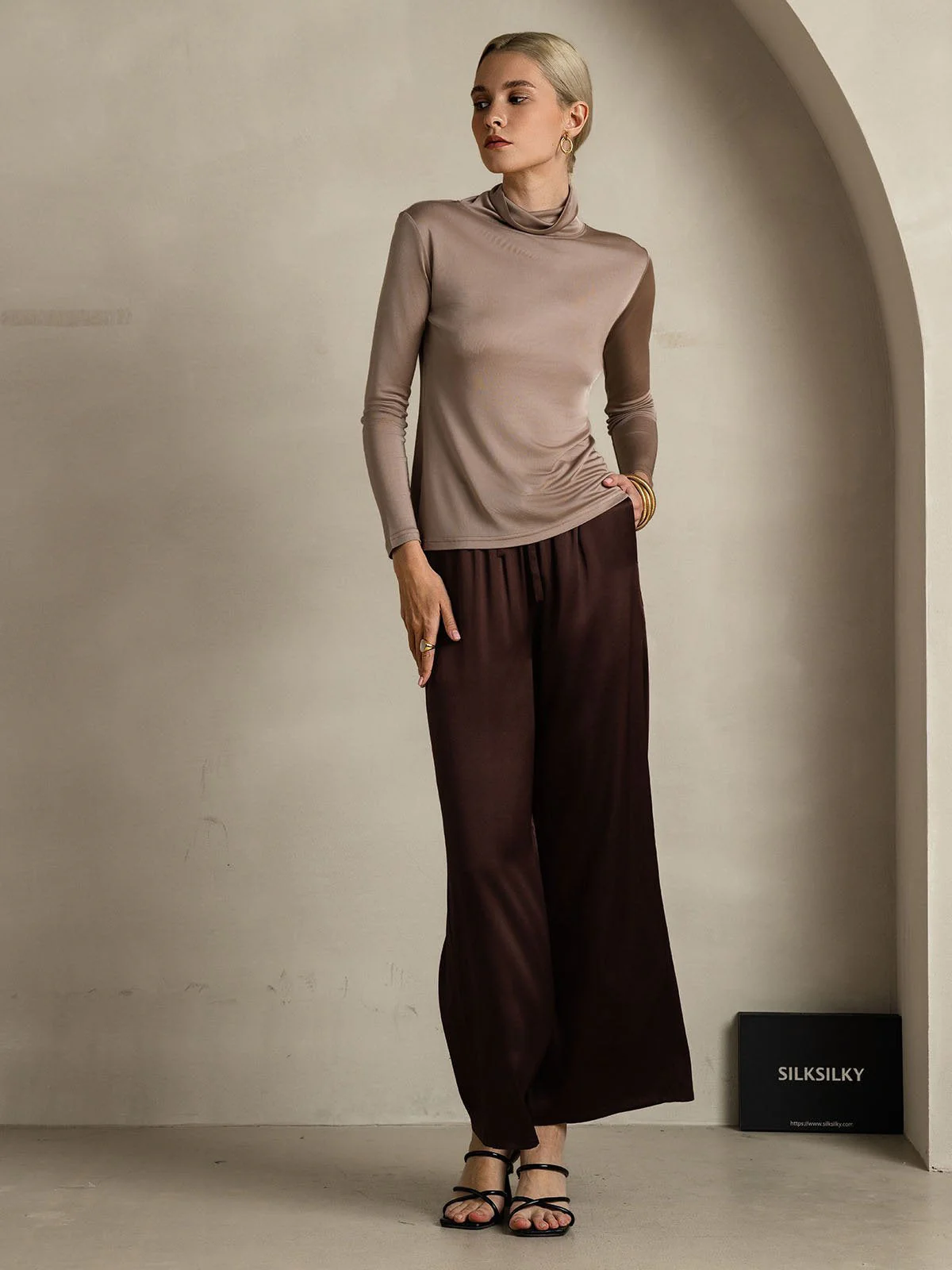 Silk Long Sleeve High Neck Women's Top - Image 23