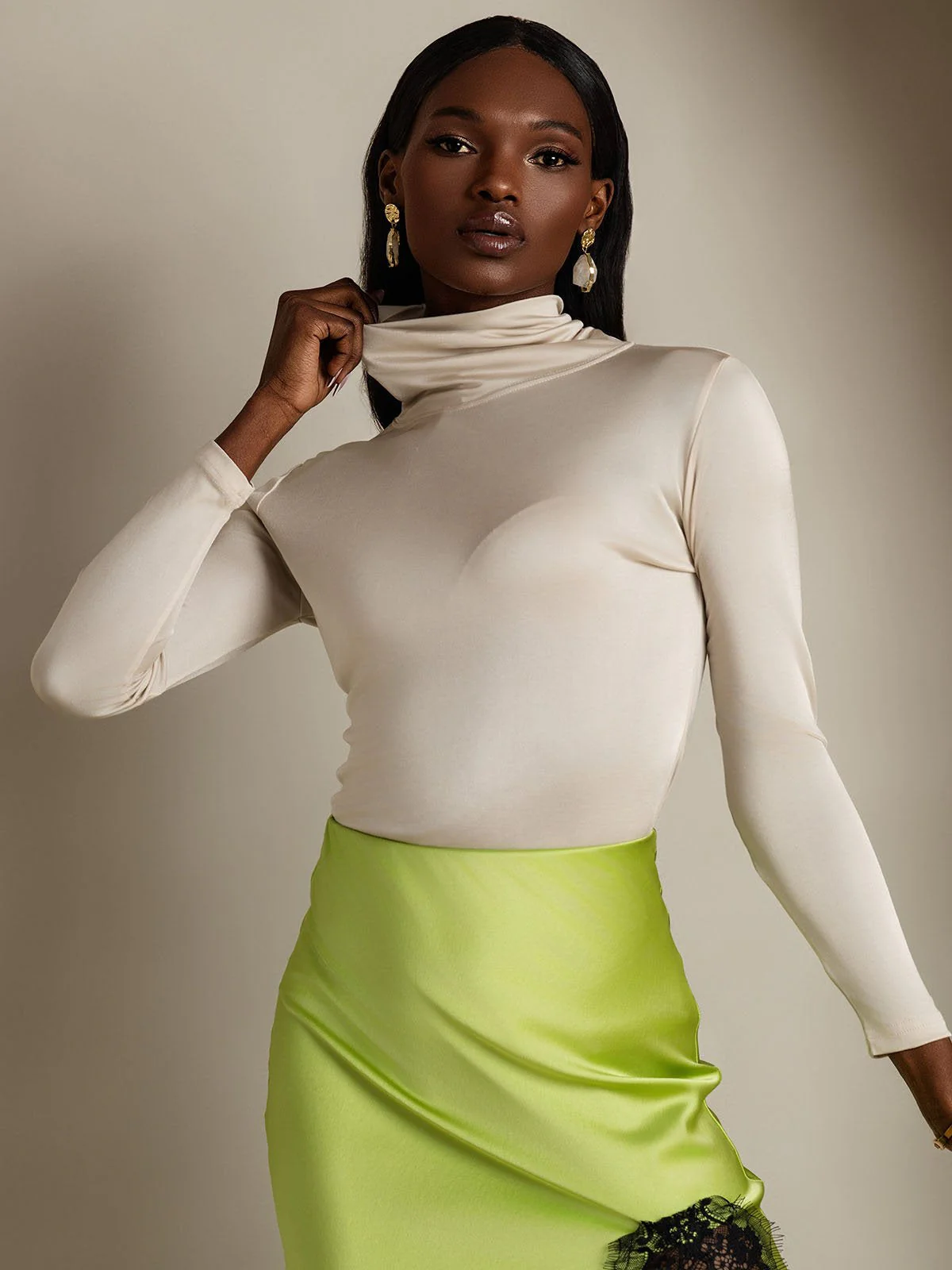 Silk Long Sleeve High Neck Women's Top - Image 27