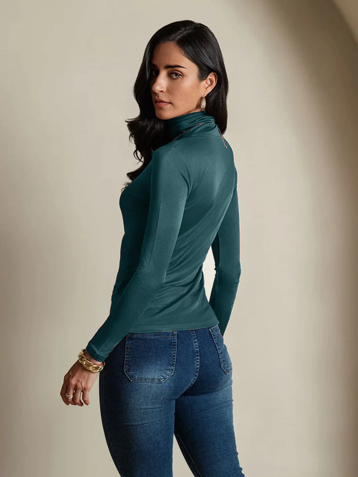Silk Long Sleeve High Neck Women's Top - Image 34