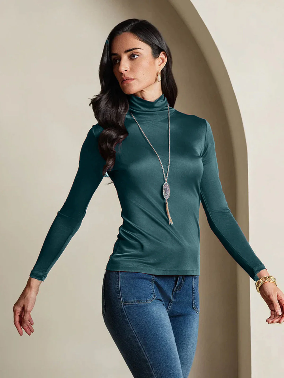 Silk Long Sleeve High Neck Women's Top - Image 35
