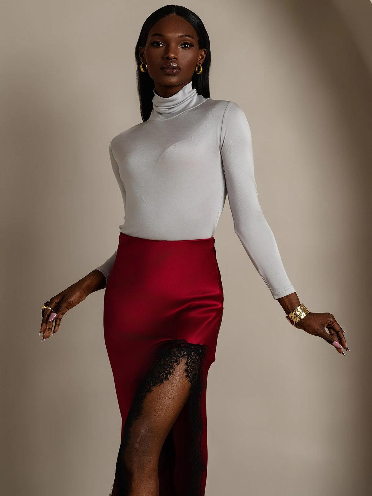 Silk Long Sleeve High Neck Women's Top - Image 47