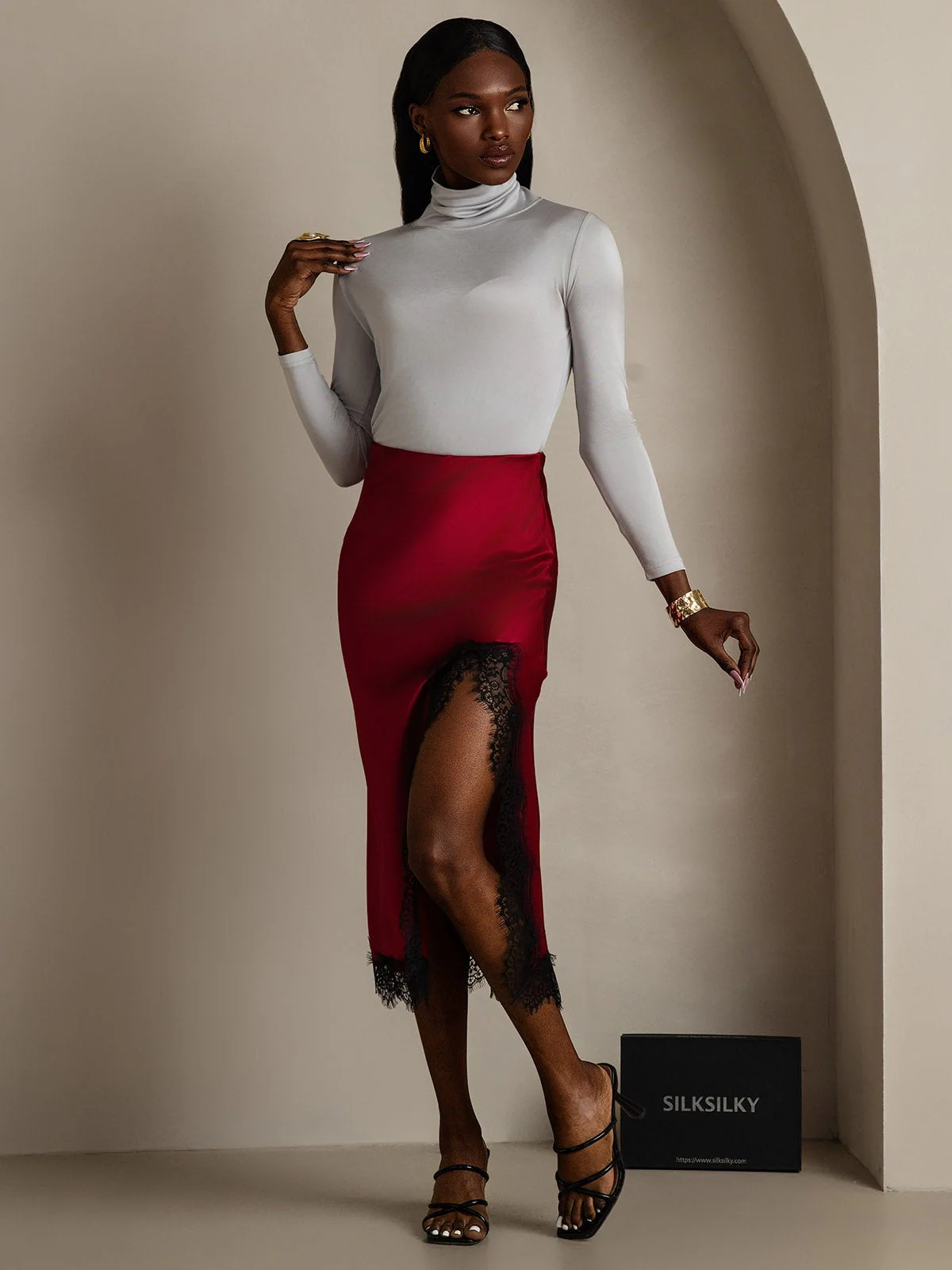 Silk Long Sleeve High Neck Women's Top - Image 49