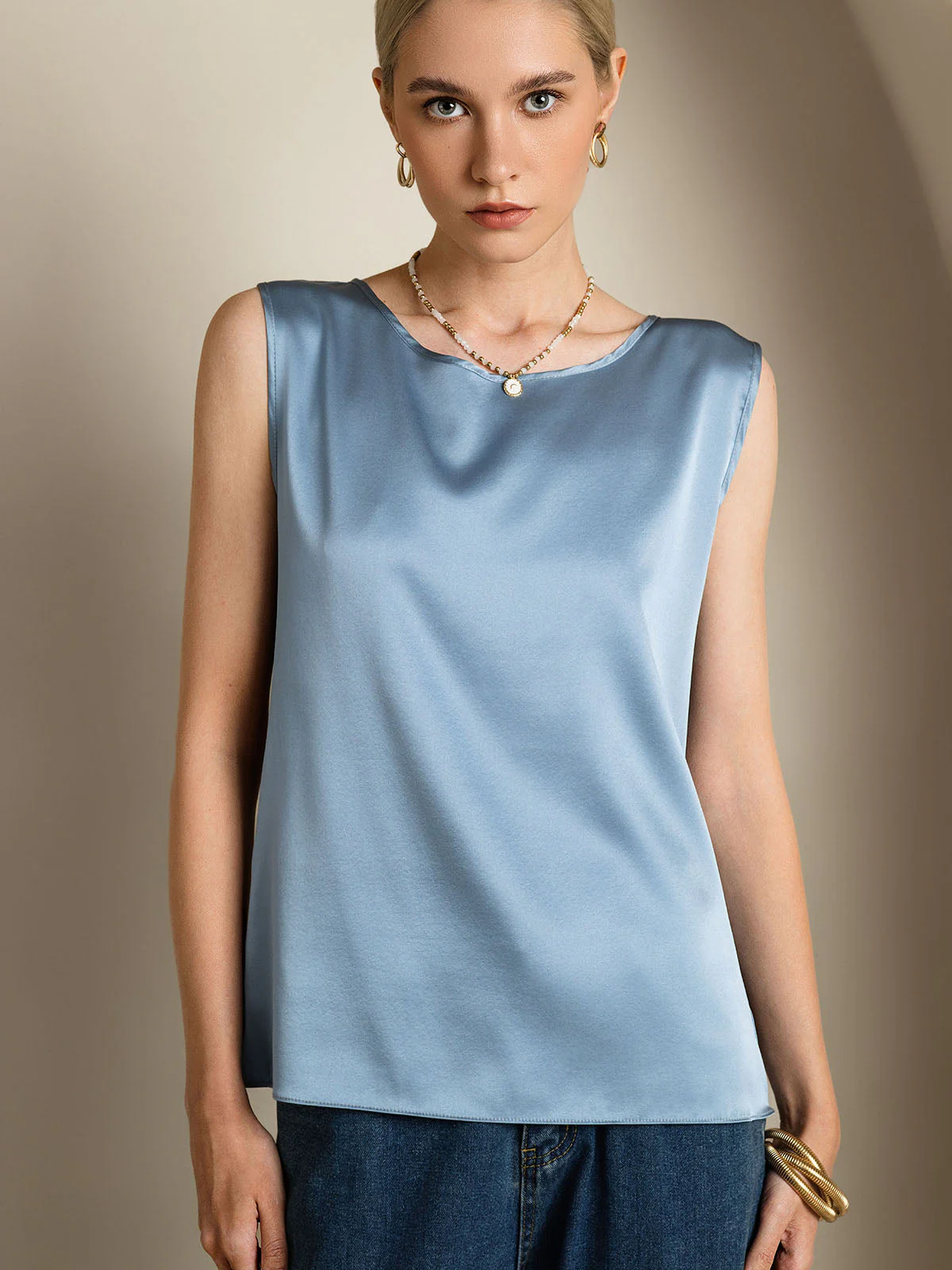 19Momme Silk Sleeveless Round Neck Women's Tank Top - Image 40