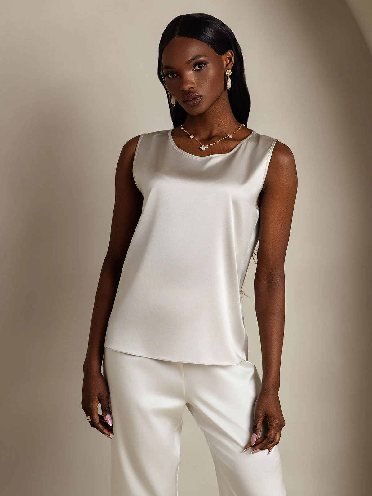 19Momme Silk Sleeveless Round Neck Women's Tank Top - Image 45
