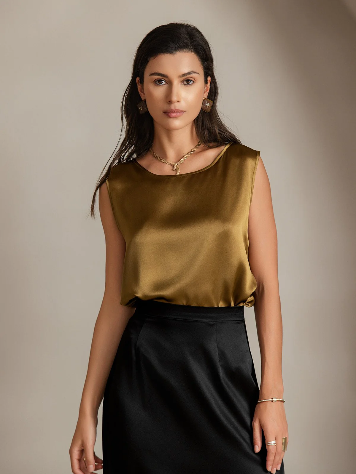 19Momme Silk Sleeveless Round Neck Women's Tank Top - Image 53