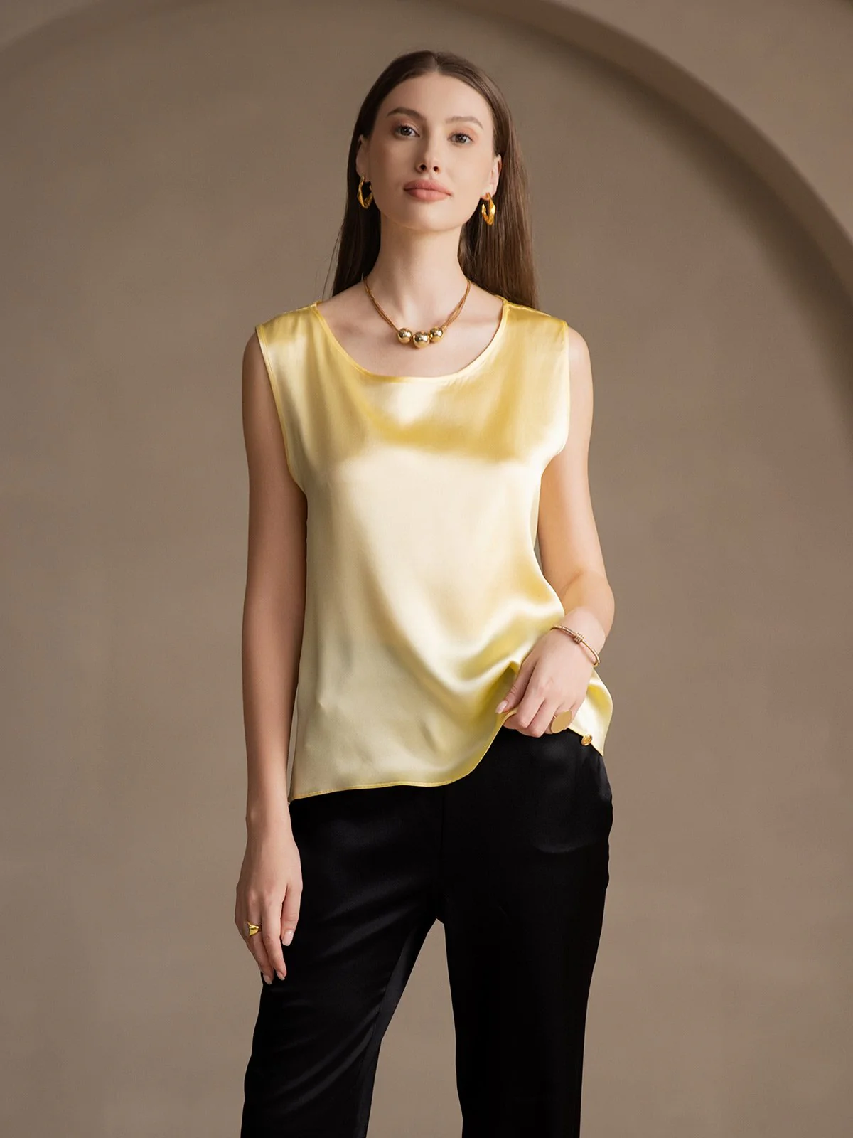 19Momme Silk Sleeveless Round Neck Women's Tank Top - Image 58