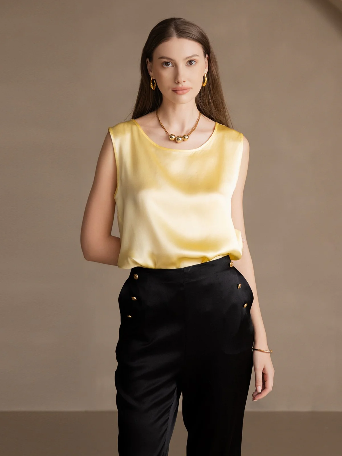 19Momme Silk Sleeveless Round Neck Women's Tank Top - Image 61