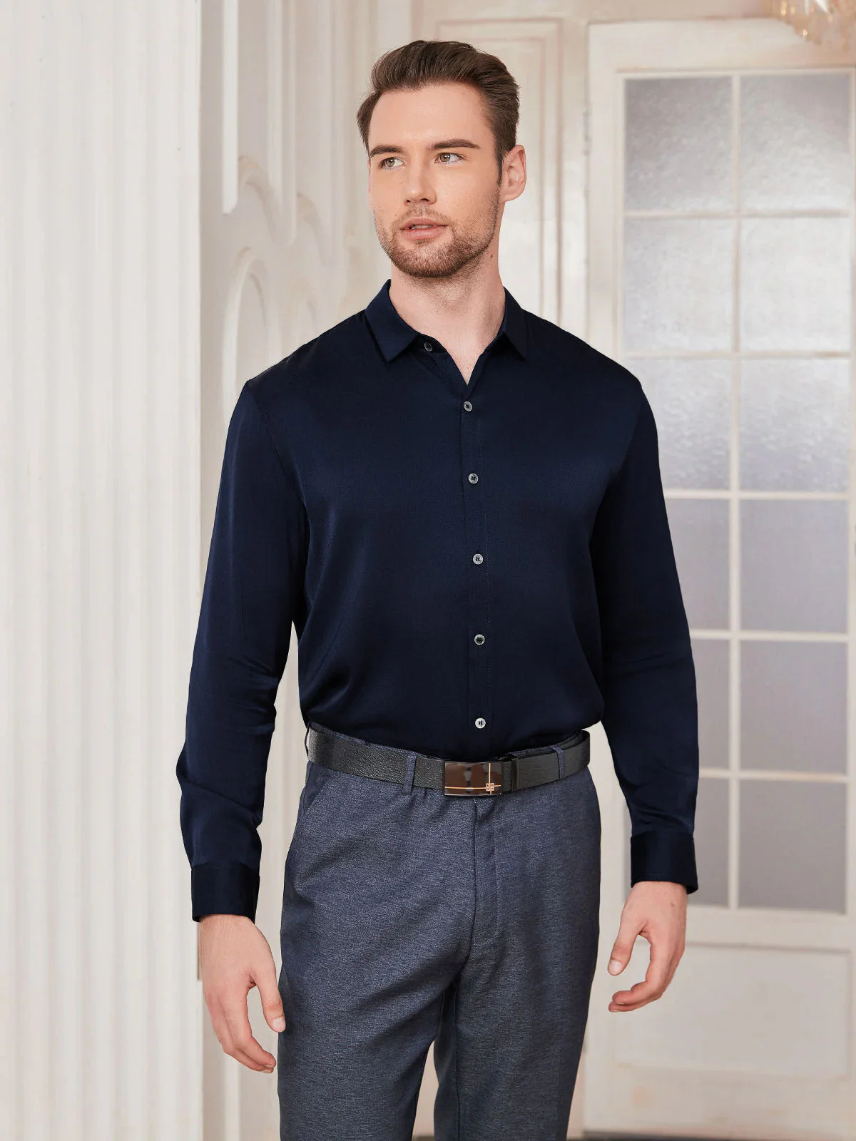 Silk Mens shirt with Long Sleeves - Image 19