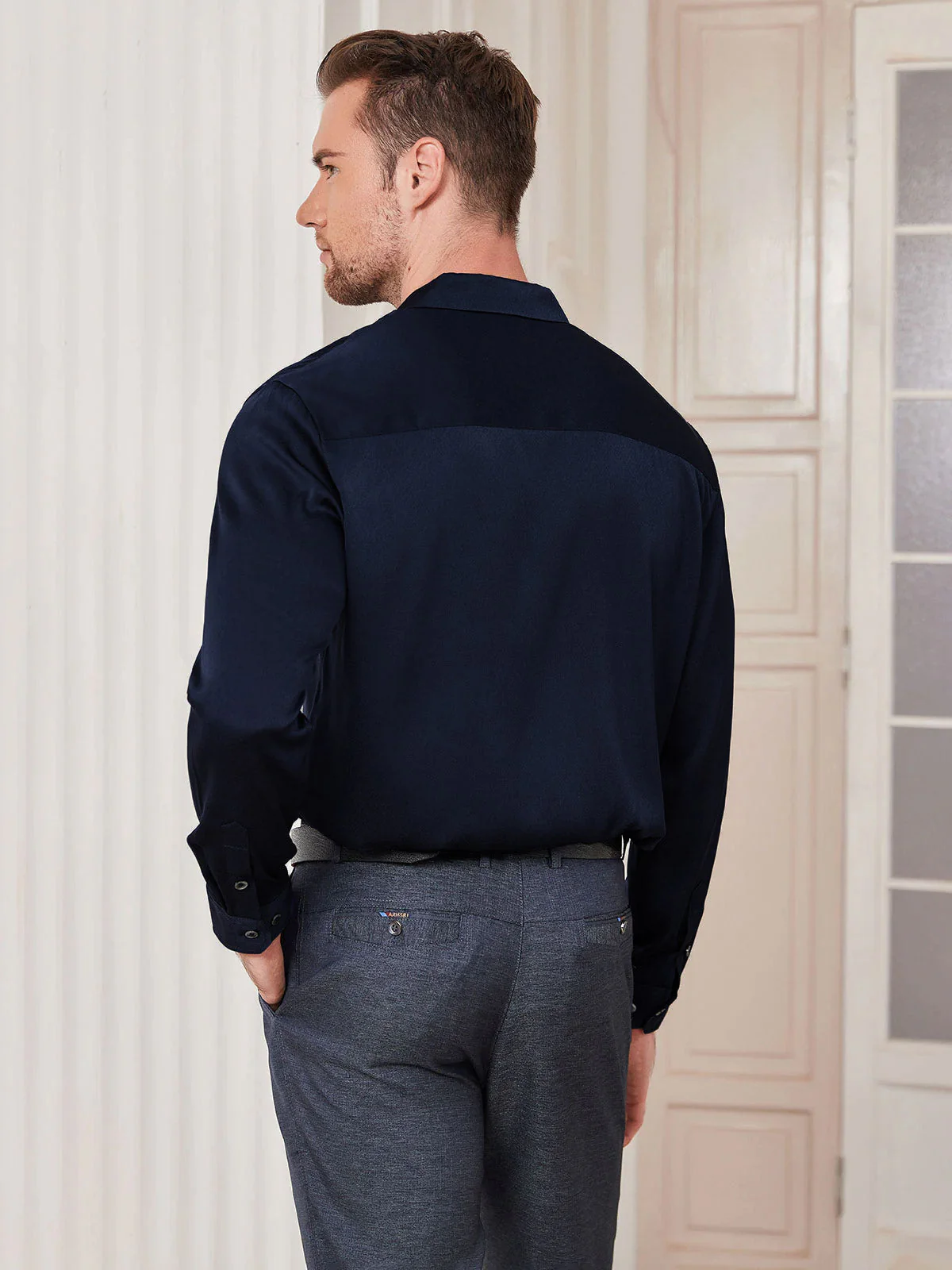 Silk Mens shirt with Long Sleeves - Image 20