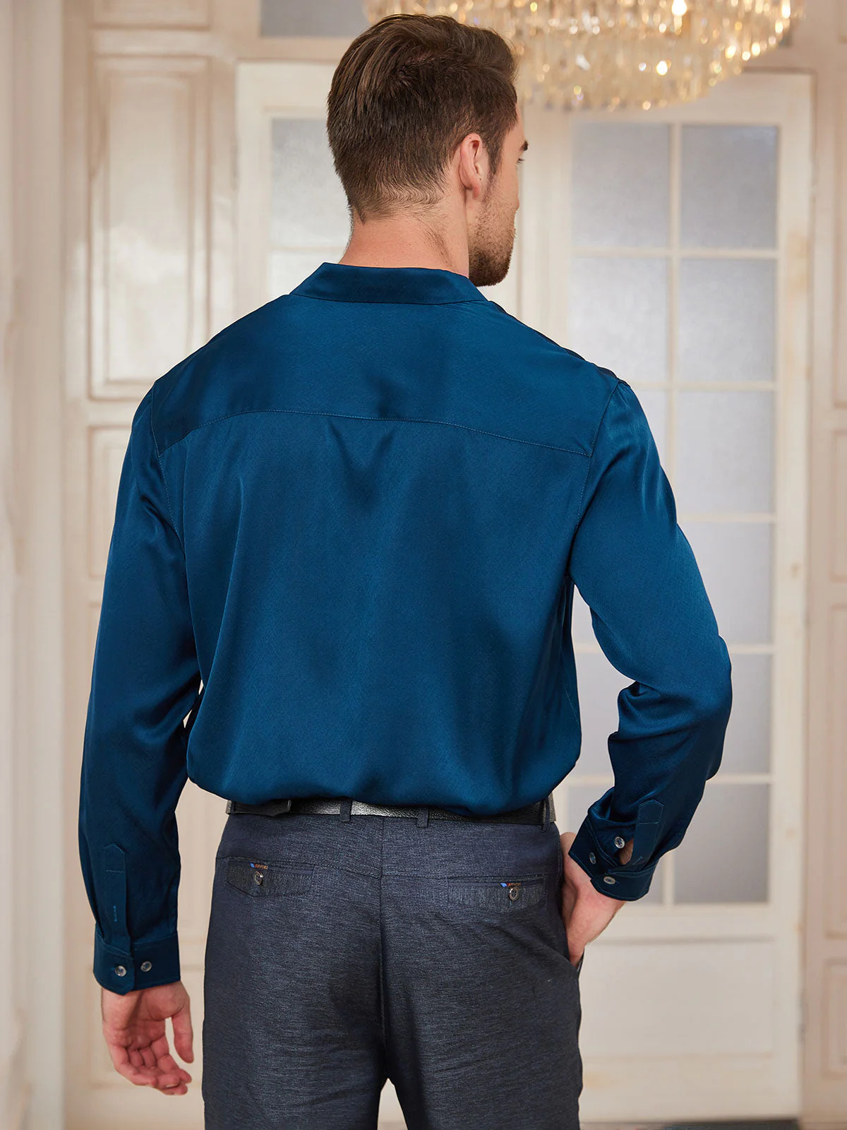 Silk Mens shirt with Long Sleeves - Image 22