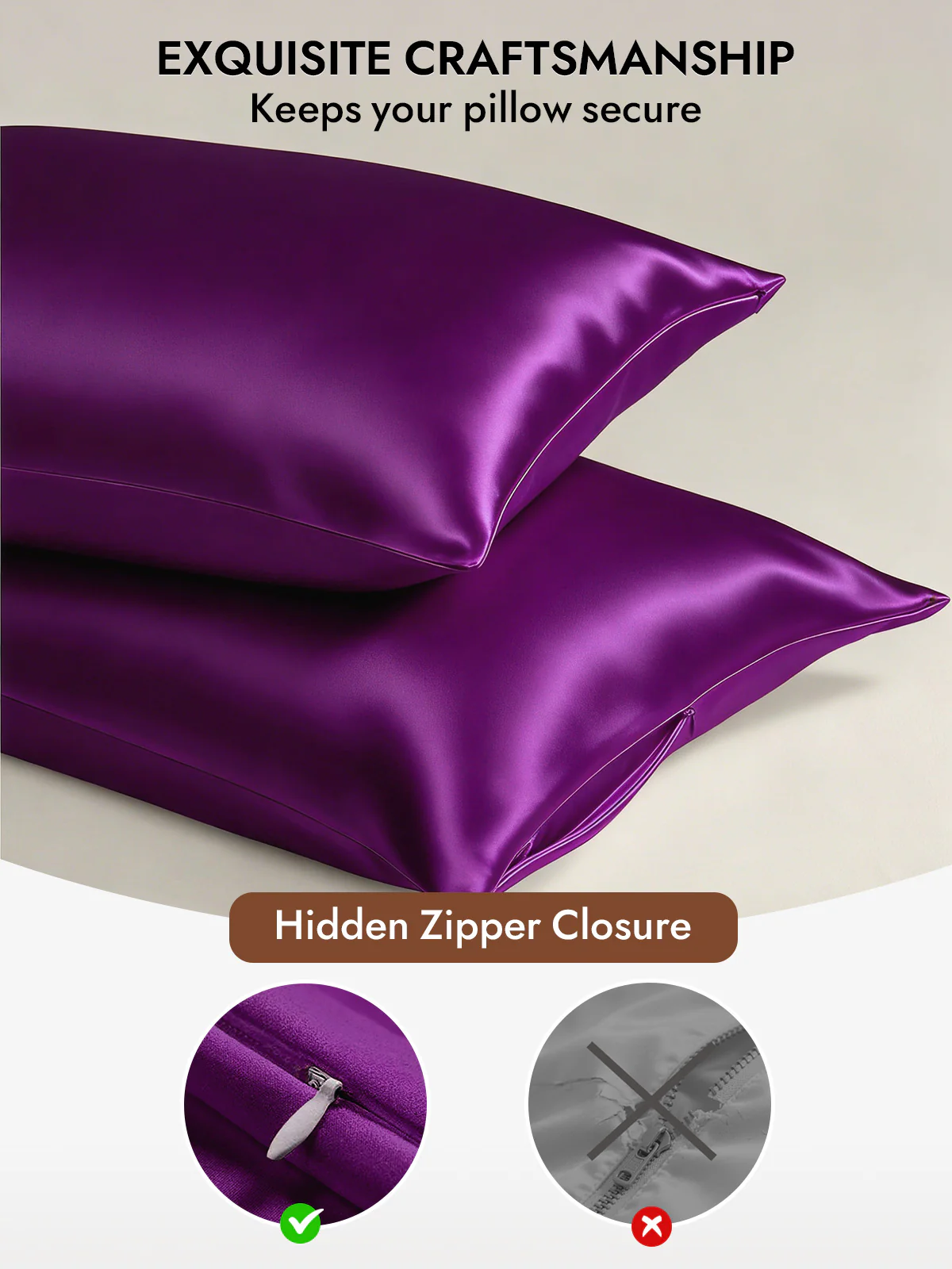 100% Mulberry Silk Pillowcase - Hidden Zipper - Image 110