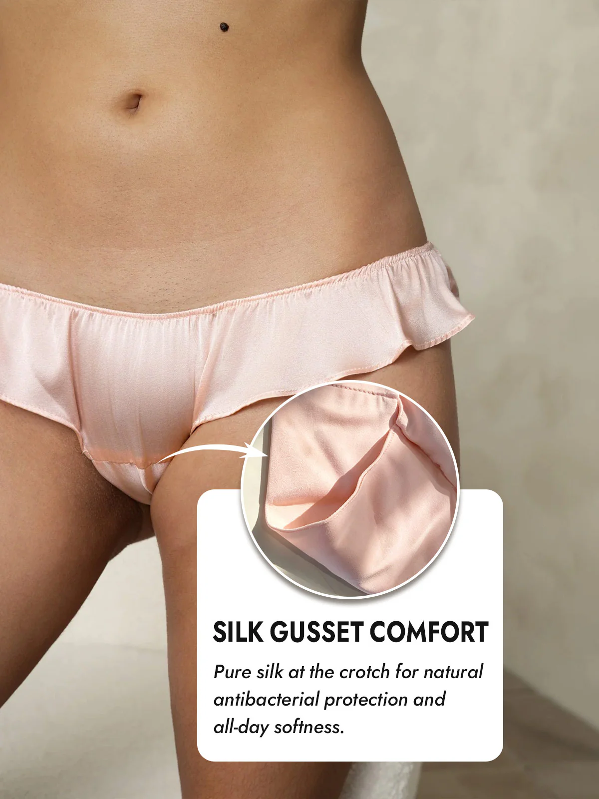 100% Mulberry Silk Low-Rise Ruffle Trim Panty - Image 4