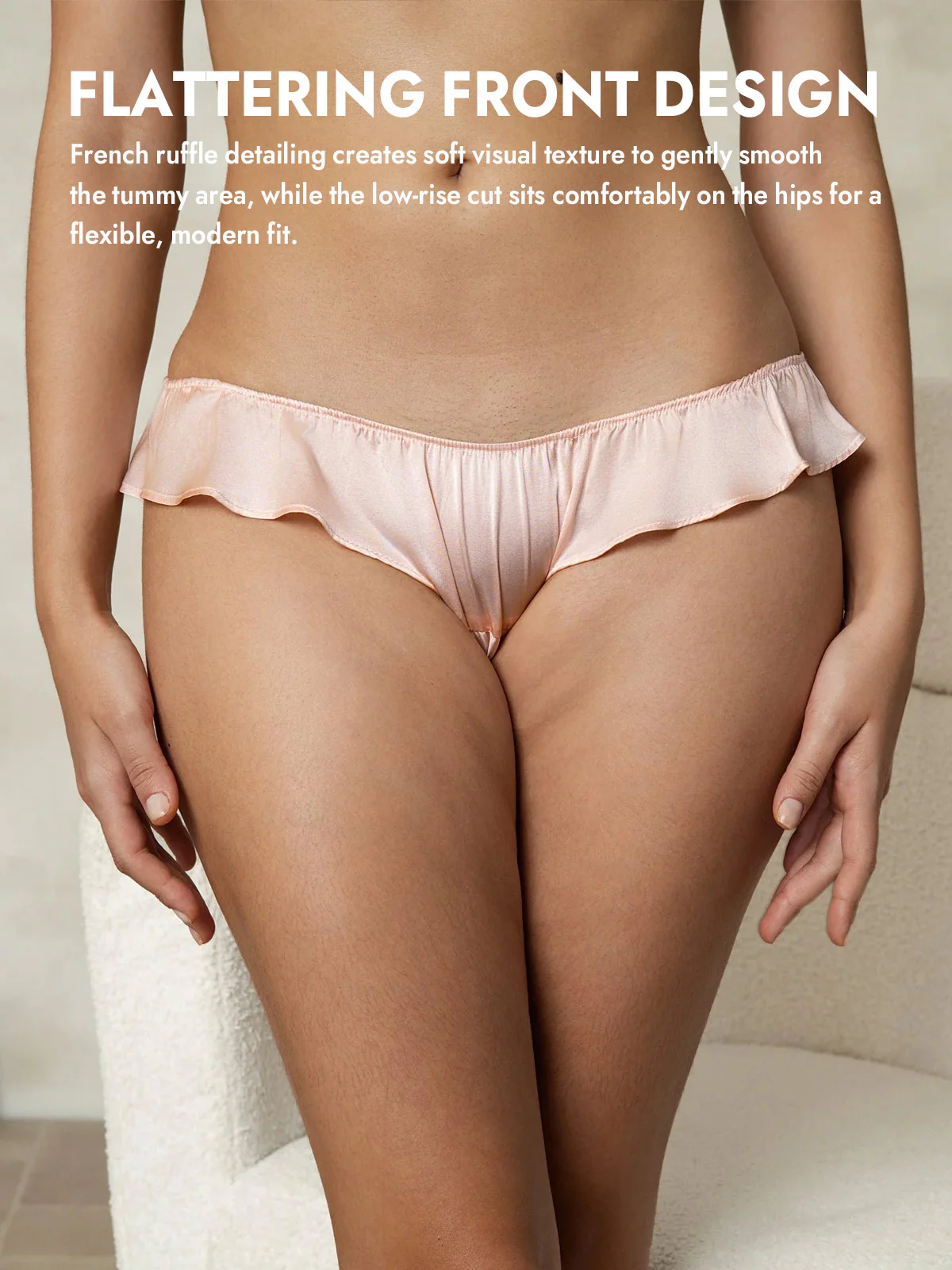 100% Mulberry Silk Low-Rise Ruffle Trim Panty - Image 6