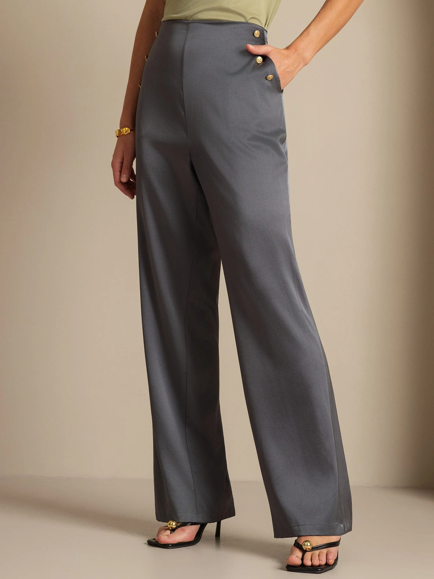 19Momme Silk High Waist Straight Fit Women's Pants with Back Elastic Waist Design - Image 27