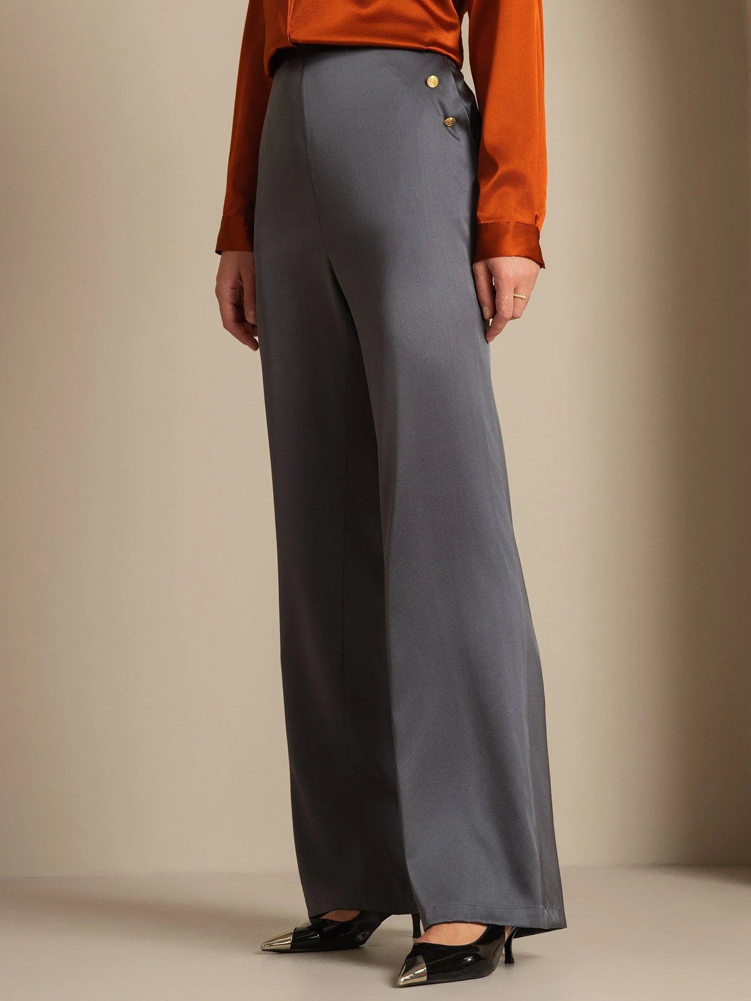 19Momme Silk High Waist Straight Fit Women's Pants with Back Elastic Waist Design - Image 31