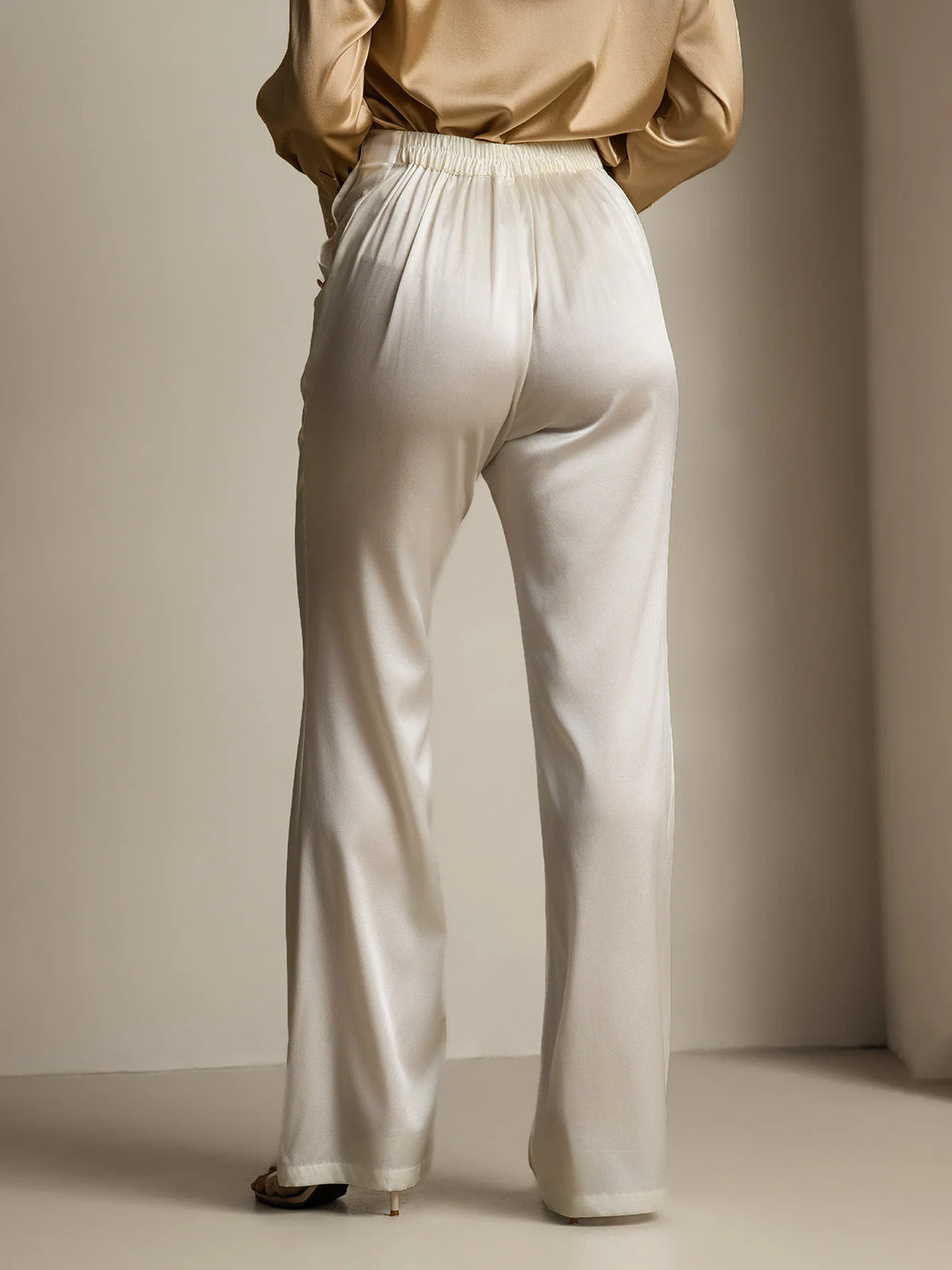 19Momme Silk High Waist Straight Fit Women's Pants with Back Elastic Waist Design - Image 36