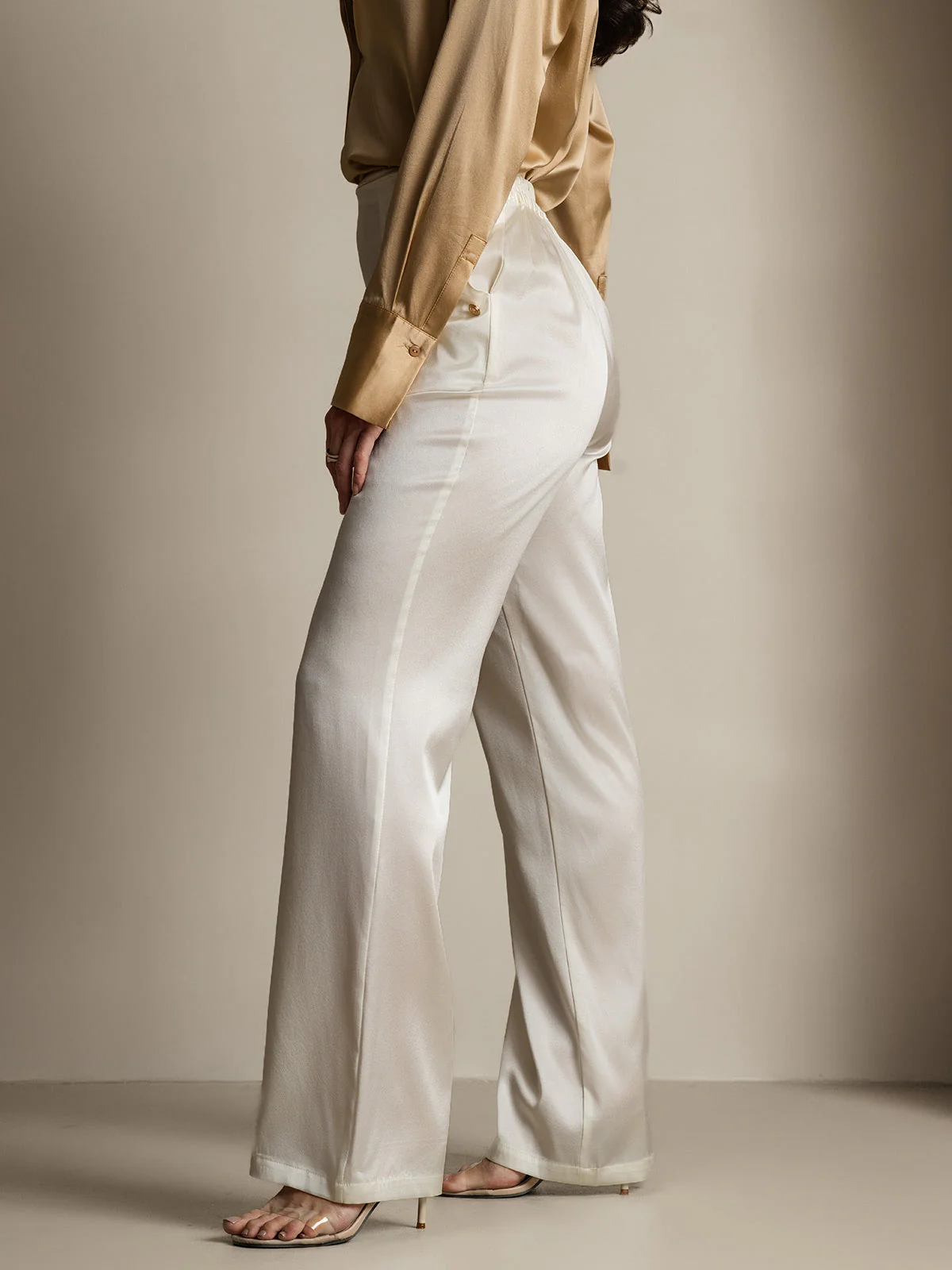 19Momme Silk High Waist Straight Fit Women's Pants with Back Elastic Waist Design - Image 41