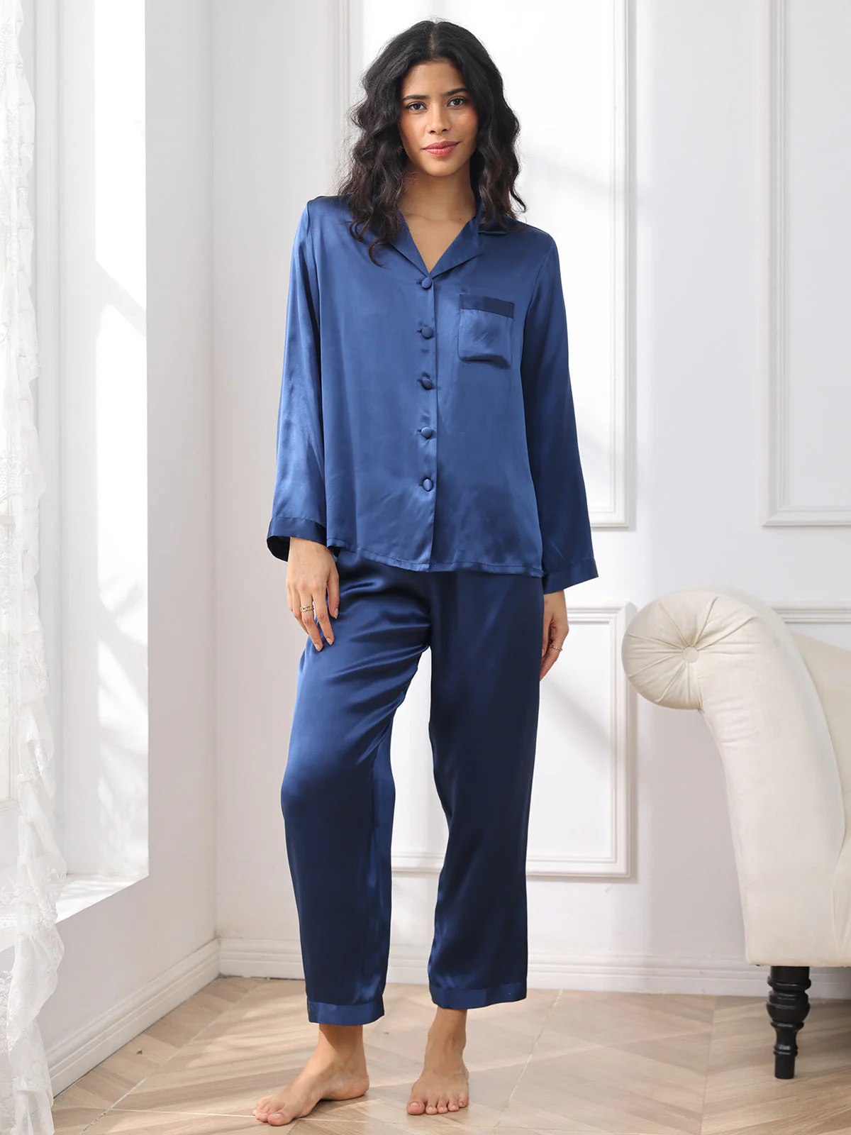 Pure Silk Long Sleeve Women's Pajamas Set - Image 32
