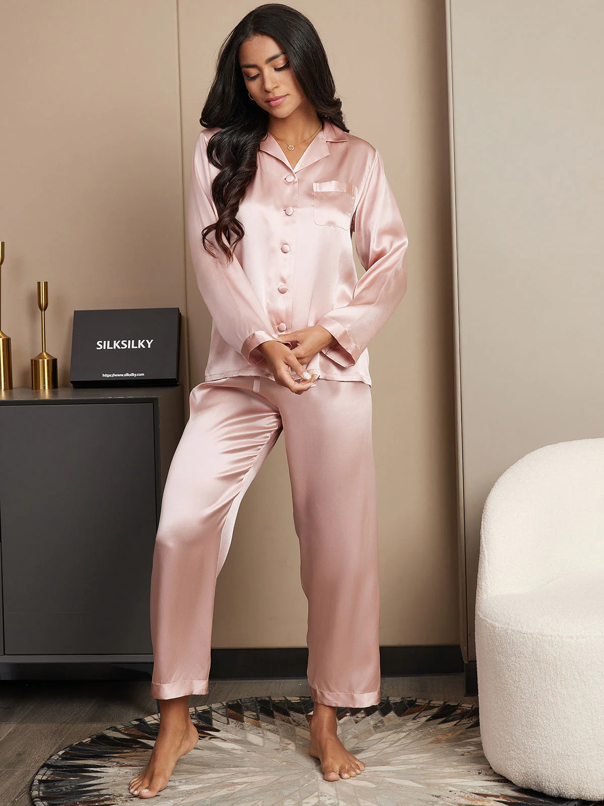 Pure Silk Long Sleeve Women's Pajamas Set - Image 4
