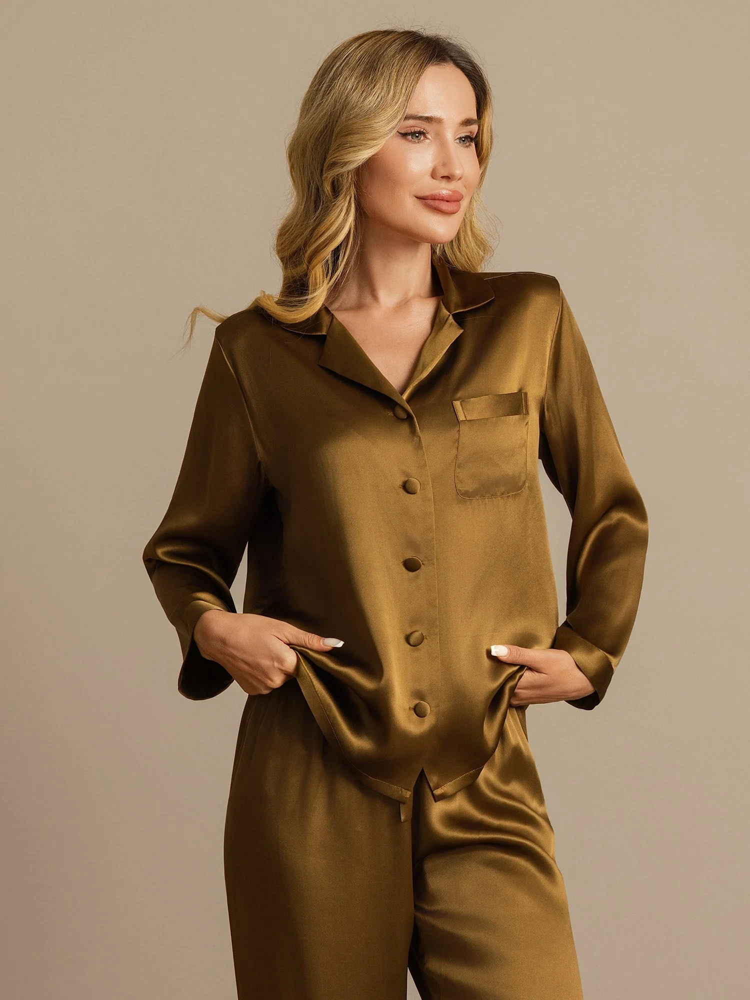 Pure Silk Long Sleeve Women's Pajamas Set - Image 67
