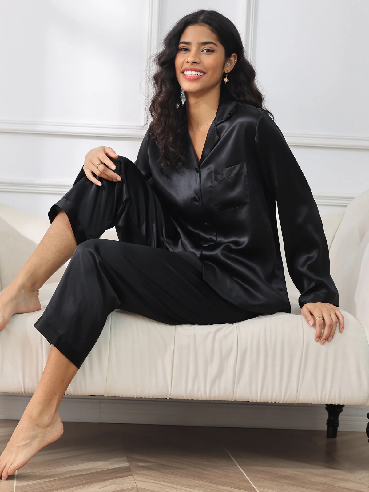 Pure Silk Long Sleeve Women's Pajamas Set - Image 7