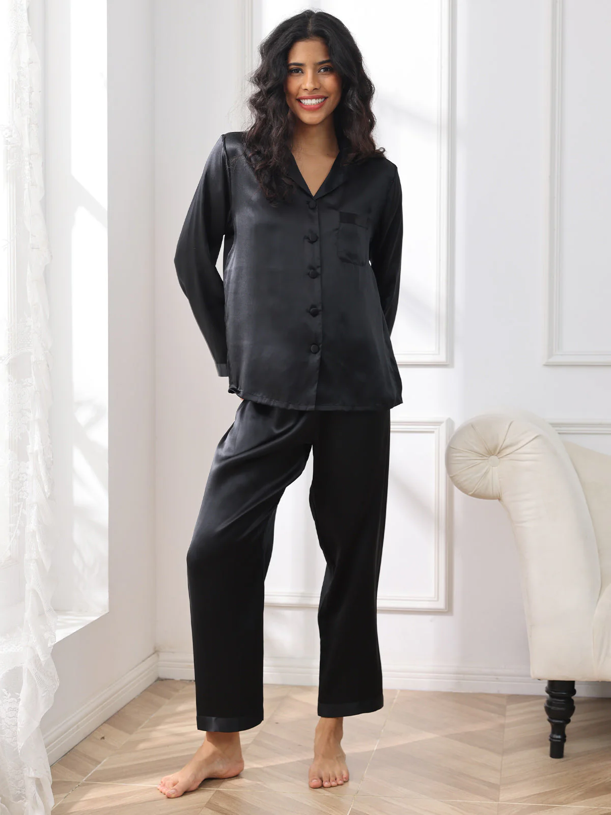Pure Silk Long Sleeve Women's Pajamas Set - Image 9