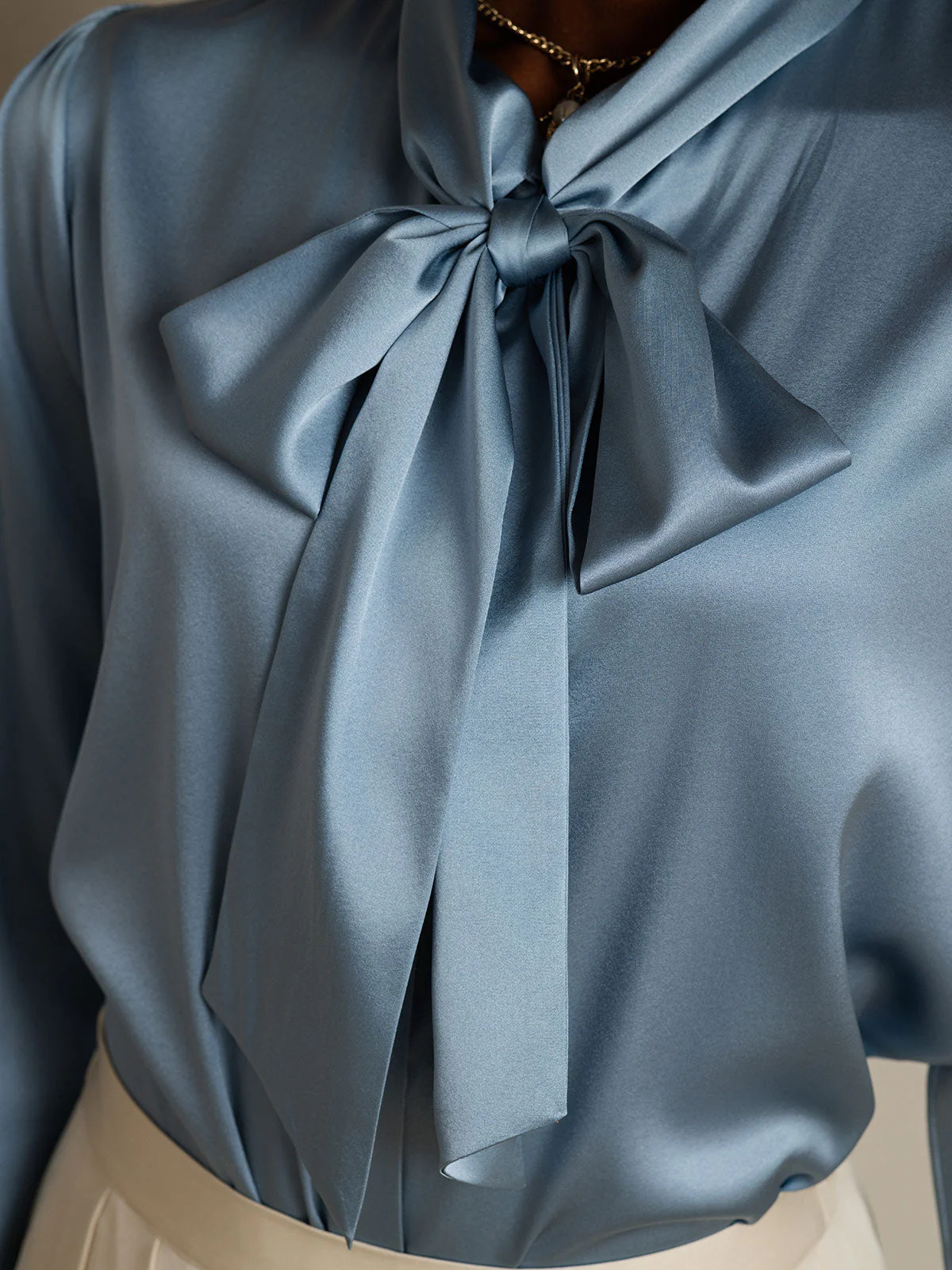 19Momme Silk Long Sleeve Tie Neck Blouse - Image 8