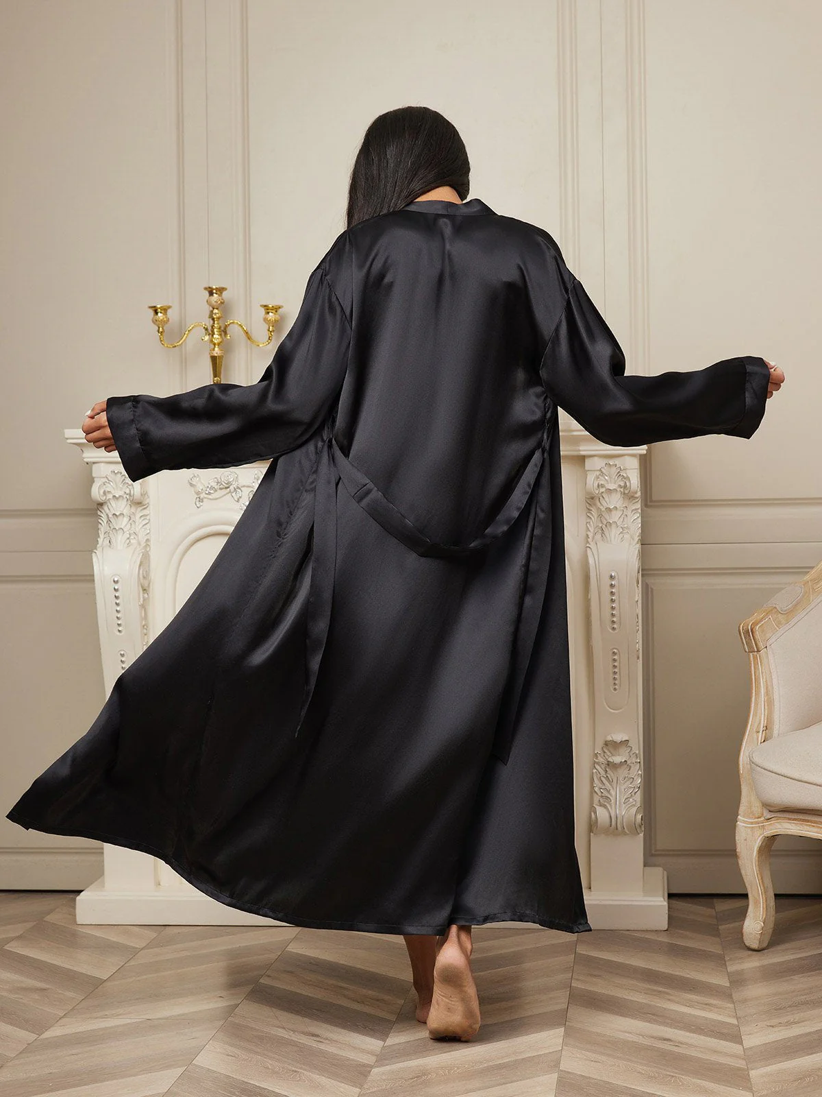 100% Mulberry Silk Long Sleeve Midi Women's Robe - Image 16
