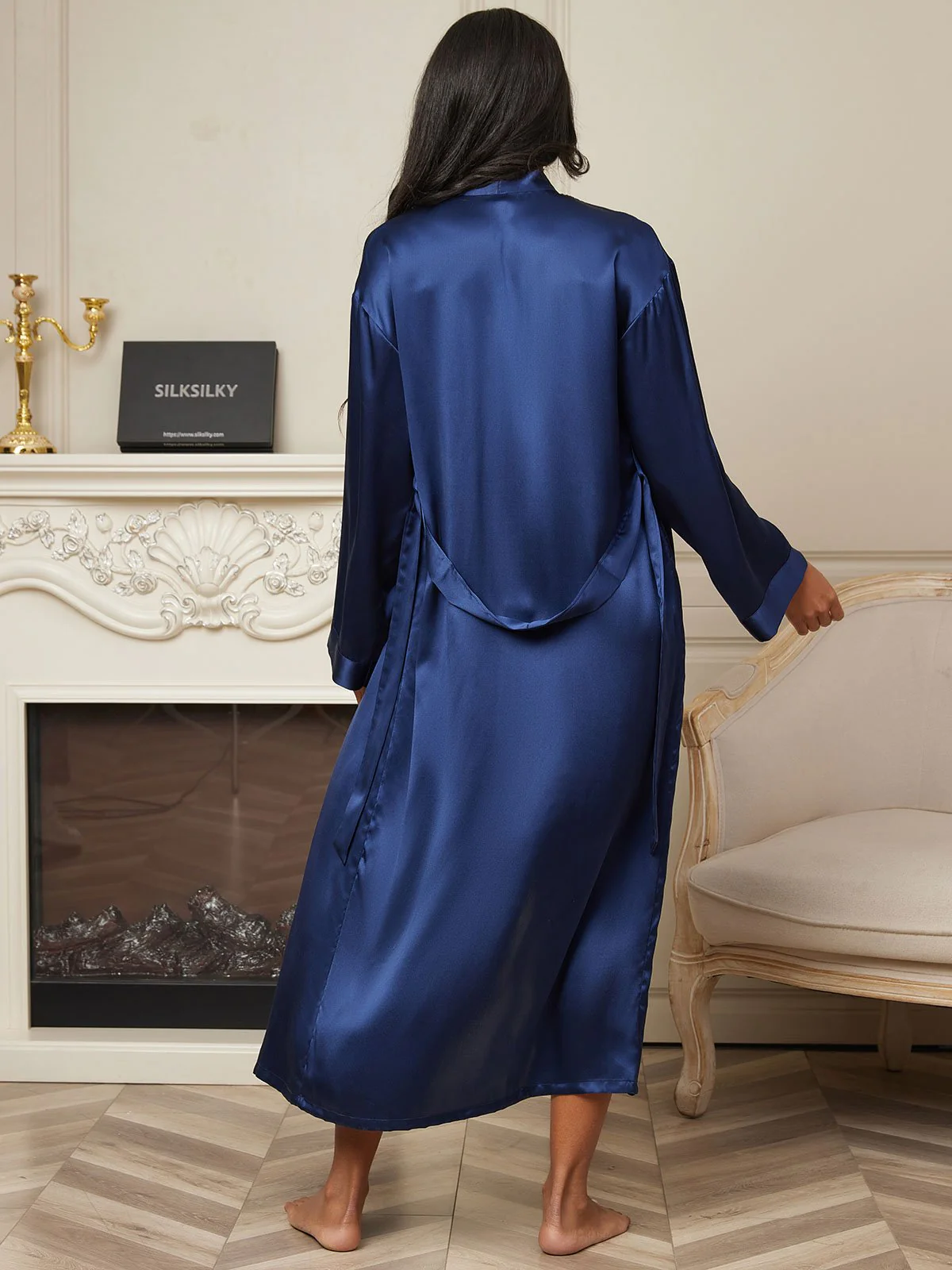 100% Mulberry Silk Long Sleeve Midi Women's Robe - Image 21