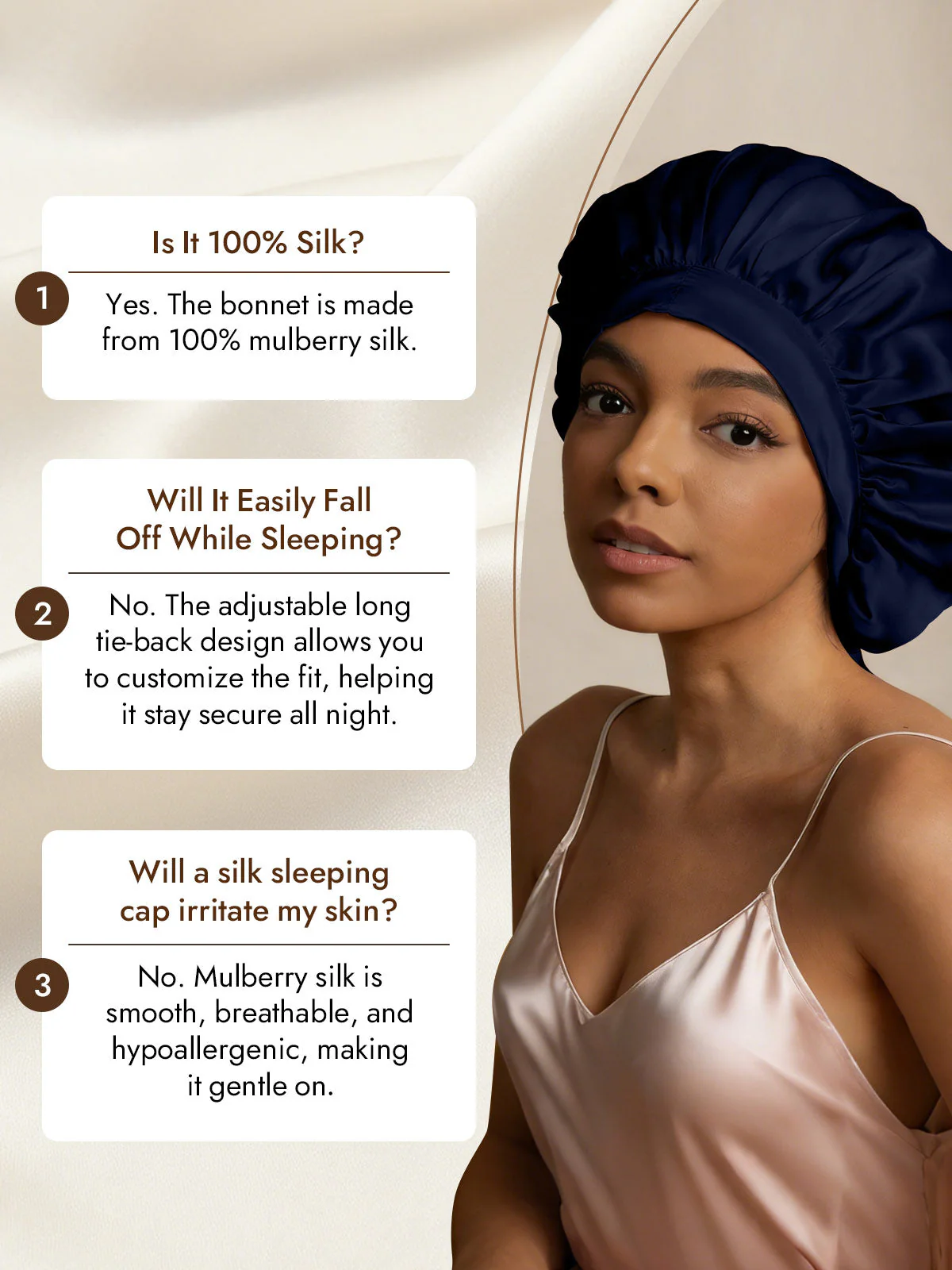 Women's 100% Mulberry Silk Bonnet with Long Ribbons - Image 21