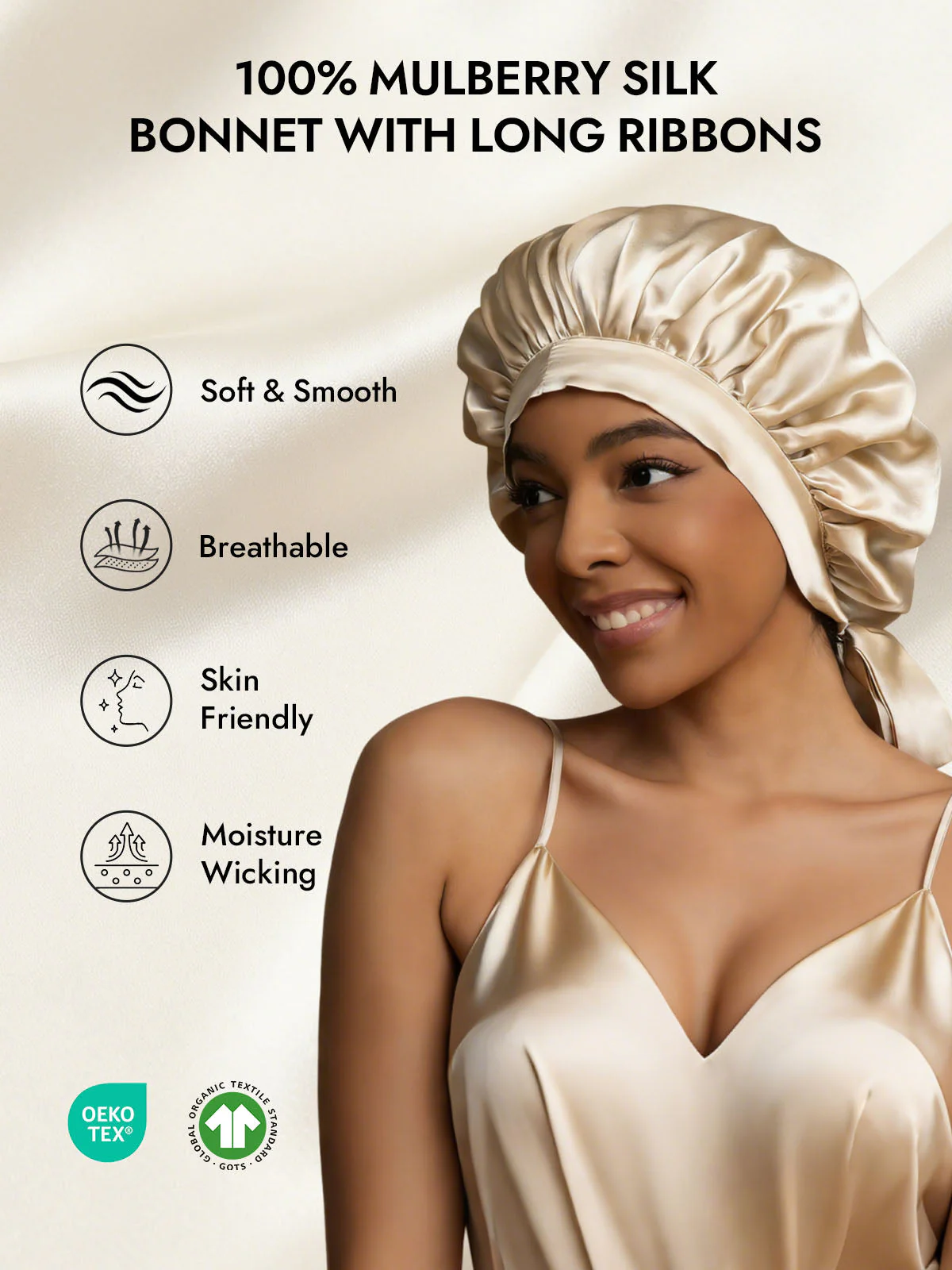 Women's 100% Mulberry Silk Bonnet with Long Ribbons - Image 37