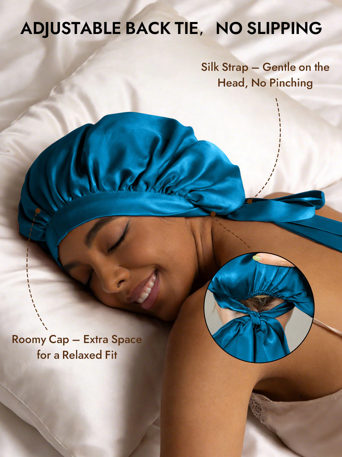 Women's 100% Mulberry Silk Bonnet with Long Ribbons - Image 46