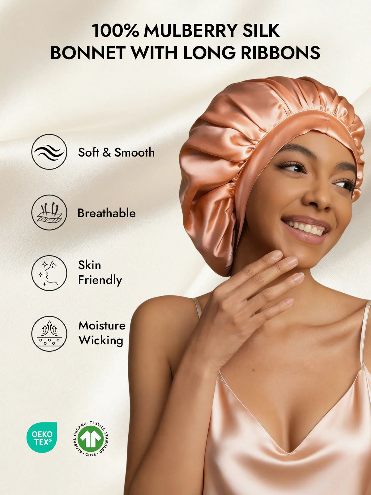 Women's 100% Mulberry Silk Bonnet with Long Ribbons - Image 65