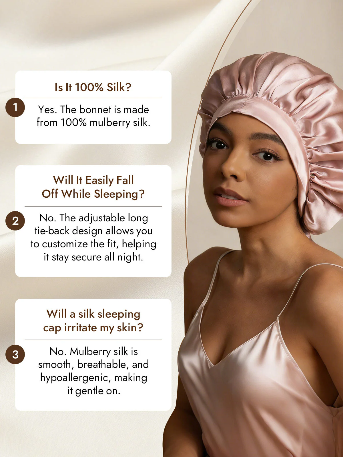 Women's 100% Mulberry Silk Bonnet with Long Ribbons - Image 7